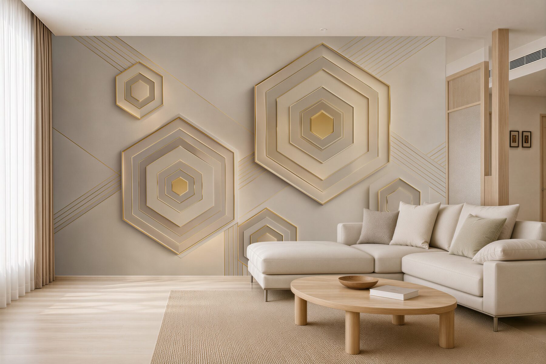 Fototapeta geometryczne heksagony beżowo złote nowoczesne 3D?v23