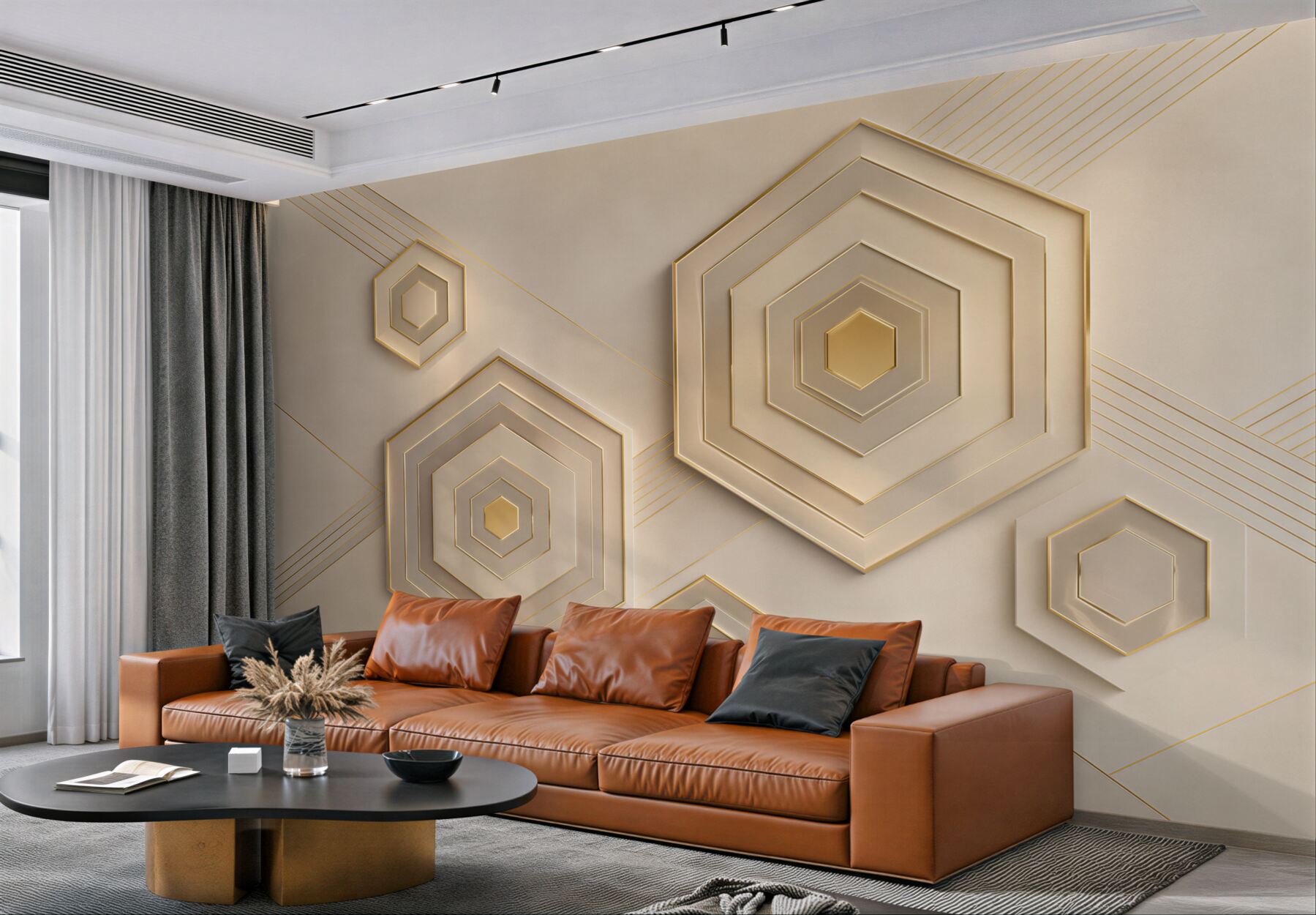 Fototapeta geometryczne heksagony beżowo złote nowoczesne 3D?v23