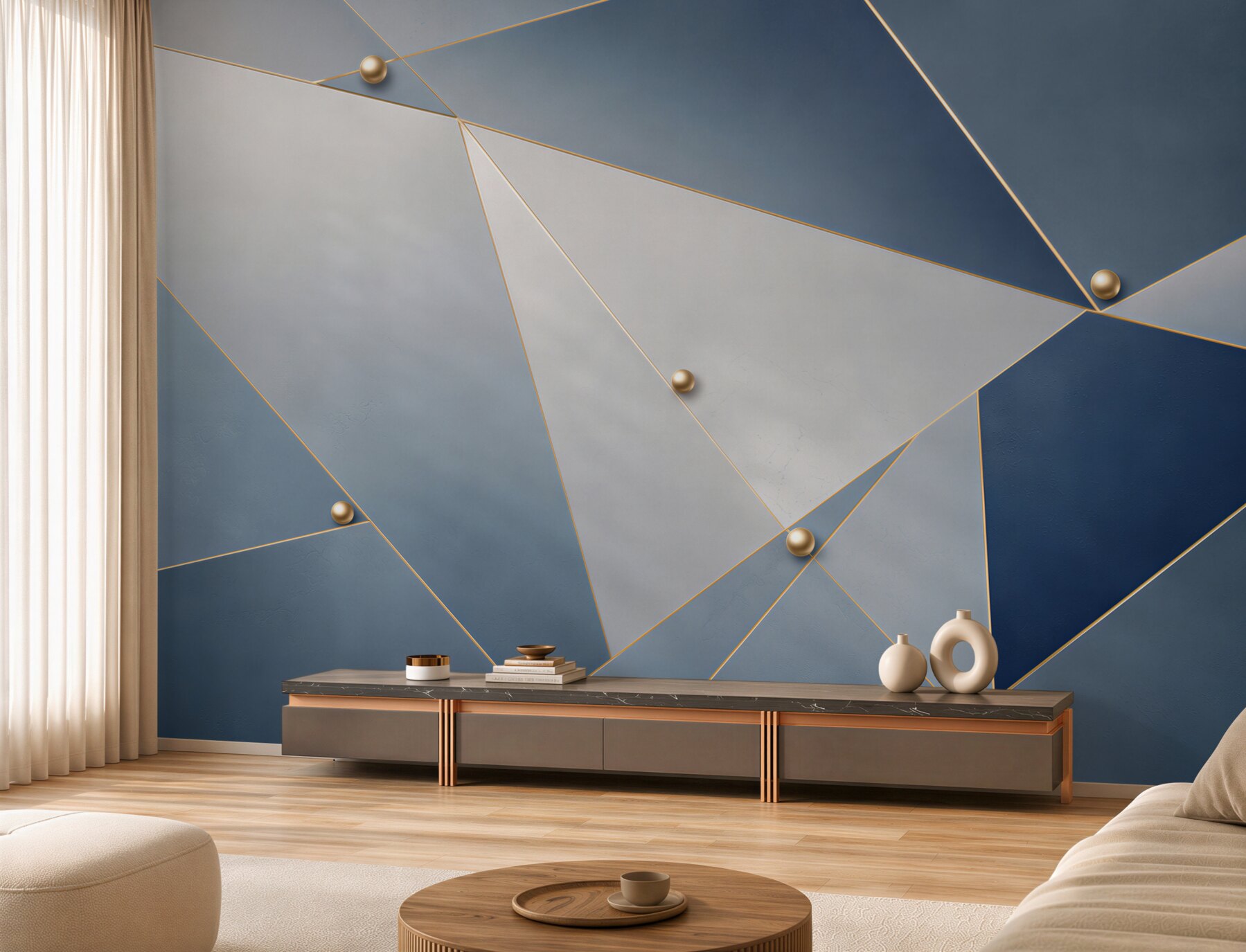 Fototapeta geometryczna granatowo szara ze złotymi liniami nowoczesna?v23