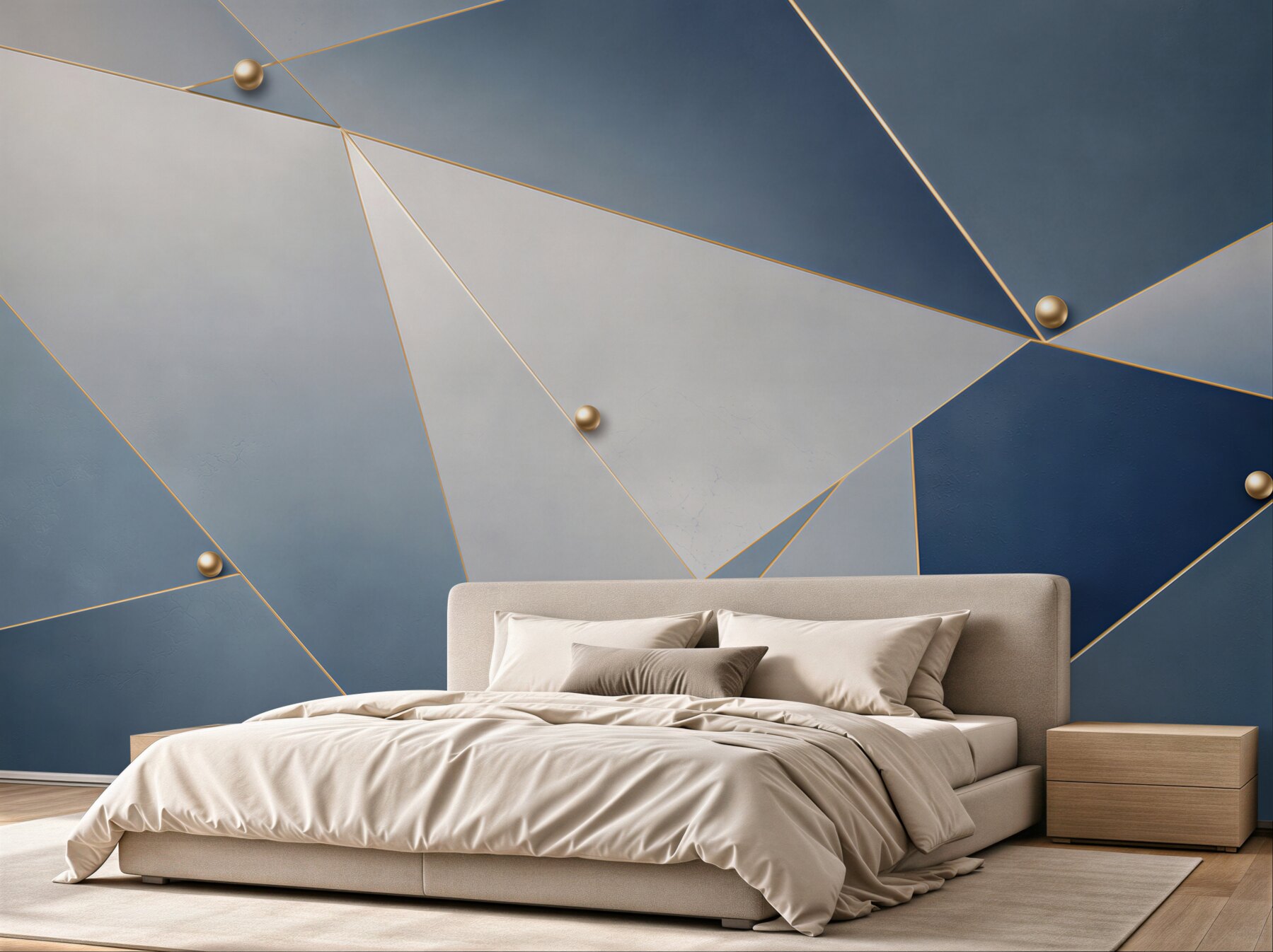 Fototapeta geometryczna granatowo szara ze złotymi liniami nowoczesna