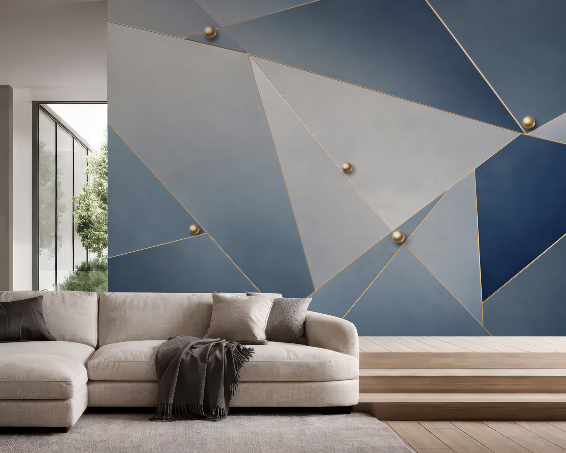Fototapeta geometryczna granatowo szara ze złotymi liniami nowoczesna?v23