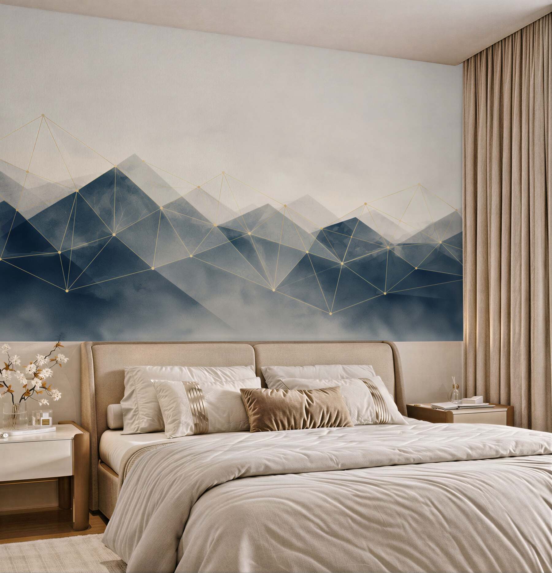 Fototapeta geometryczne góry granatowe ze złotą linią nowoczesna abstrakcja?v23