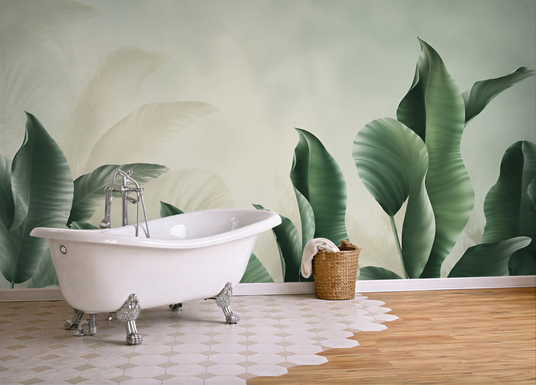 Fototapeta zielone liście bananowca w botanicznym stylu do nowoczesnego salonu?v23