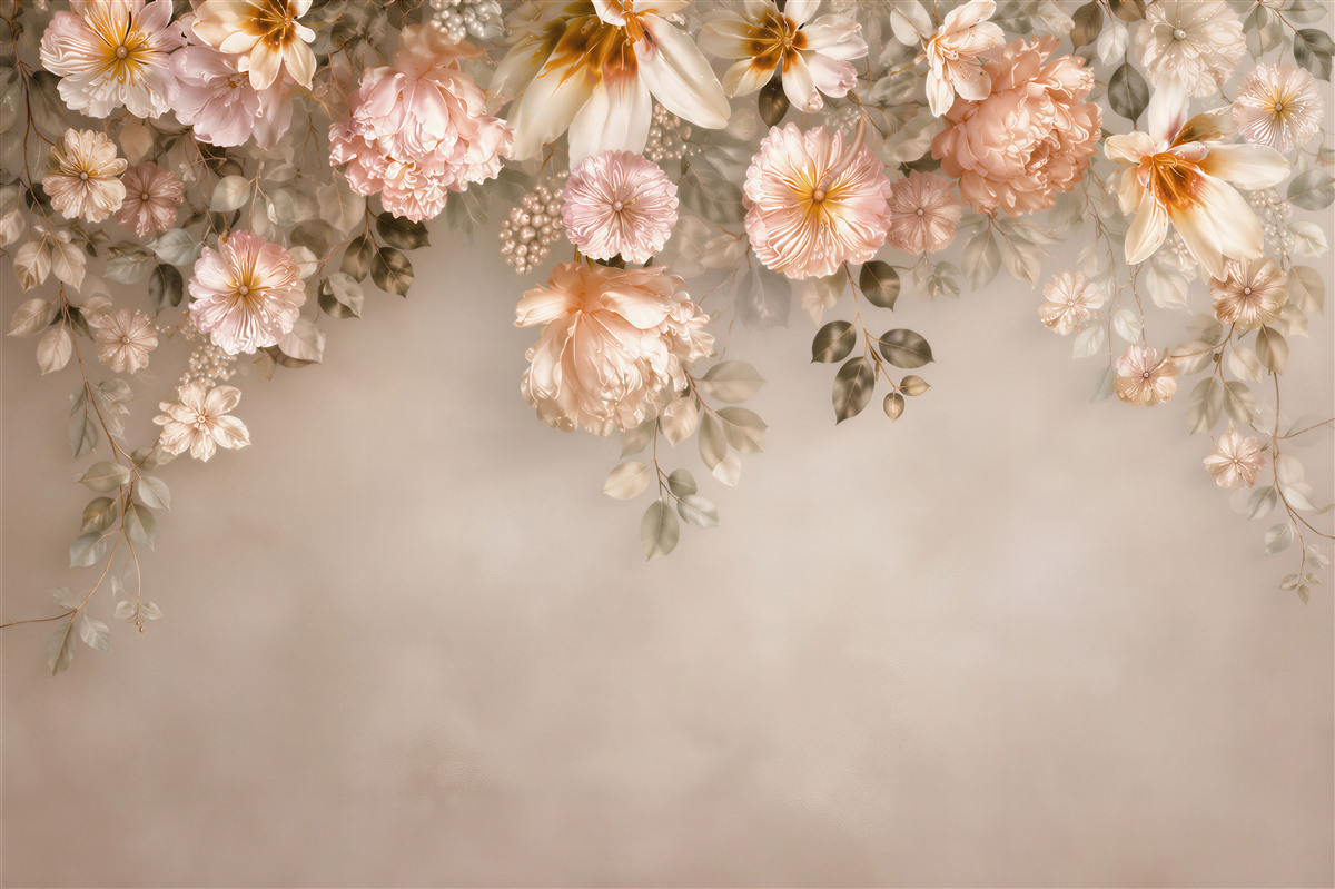 Fototapeta kwiaty peonie i magnolie pudrowy róż na beżowym tle