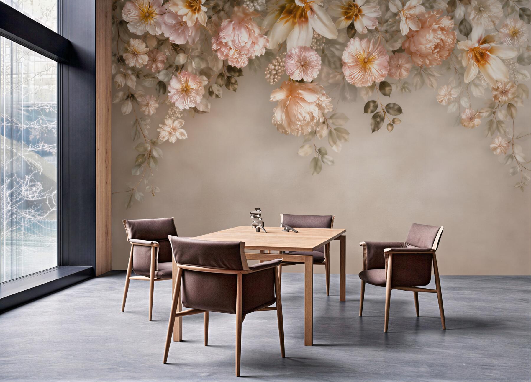Fototapeta kwiaty peonie i magnolie pudrowy róż na beżowym tle?v23