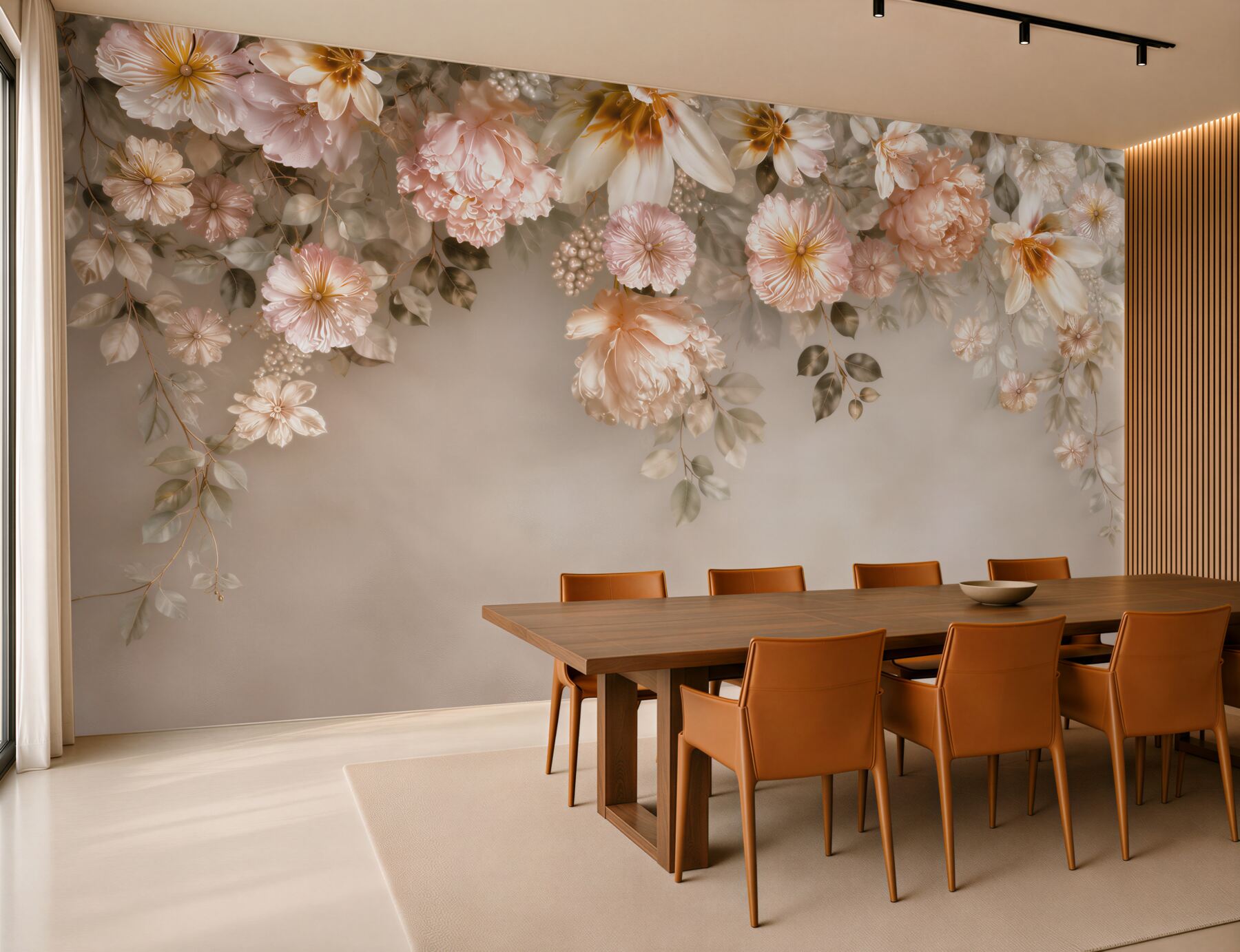 Fototapeta kwiaty peonie i magnolie pudrowy róż na beżowym tle?v23