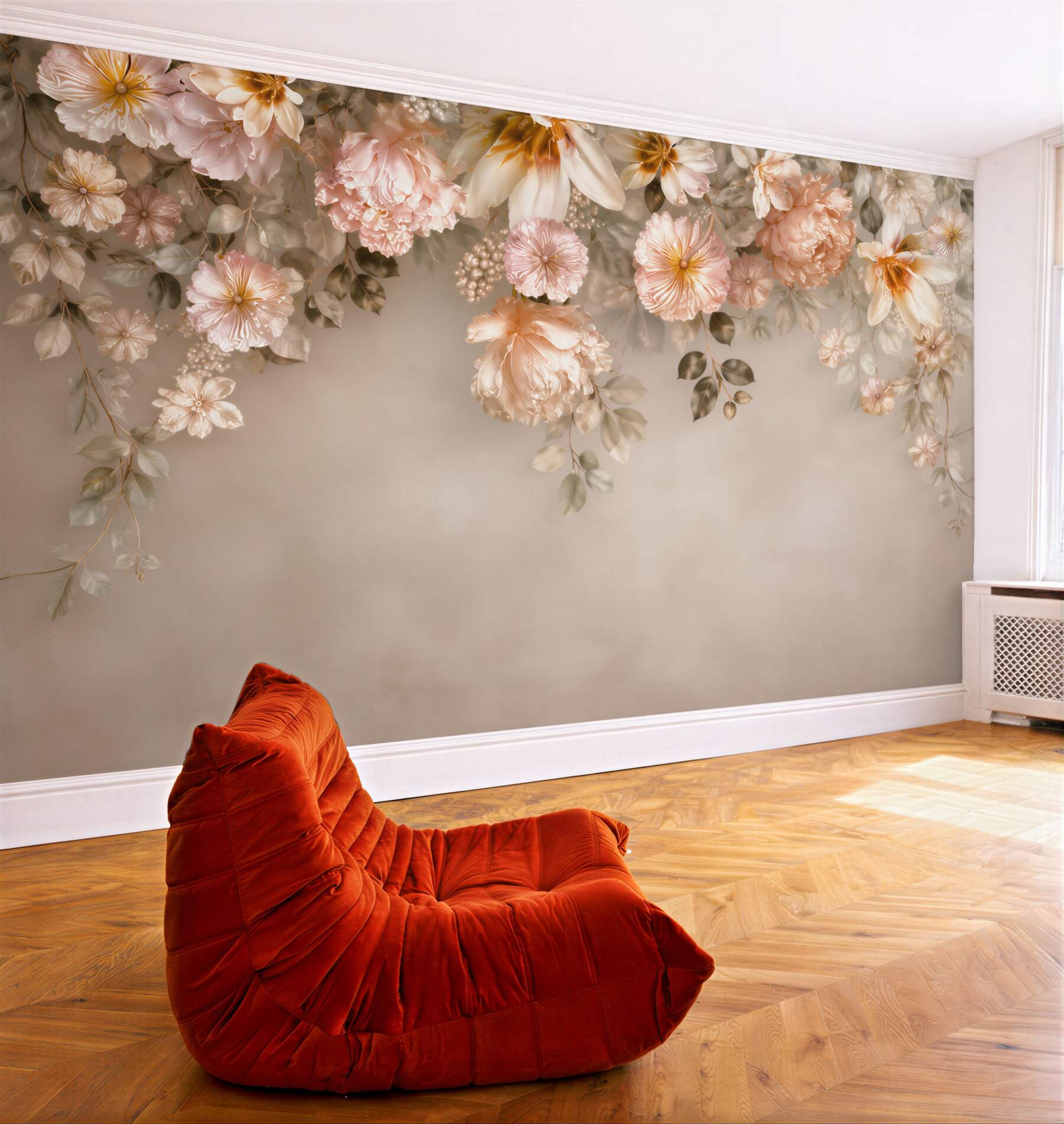 Fototapeta kwiaty peonie i magnolie pudrowy róż na beżowym tle?v23