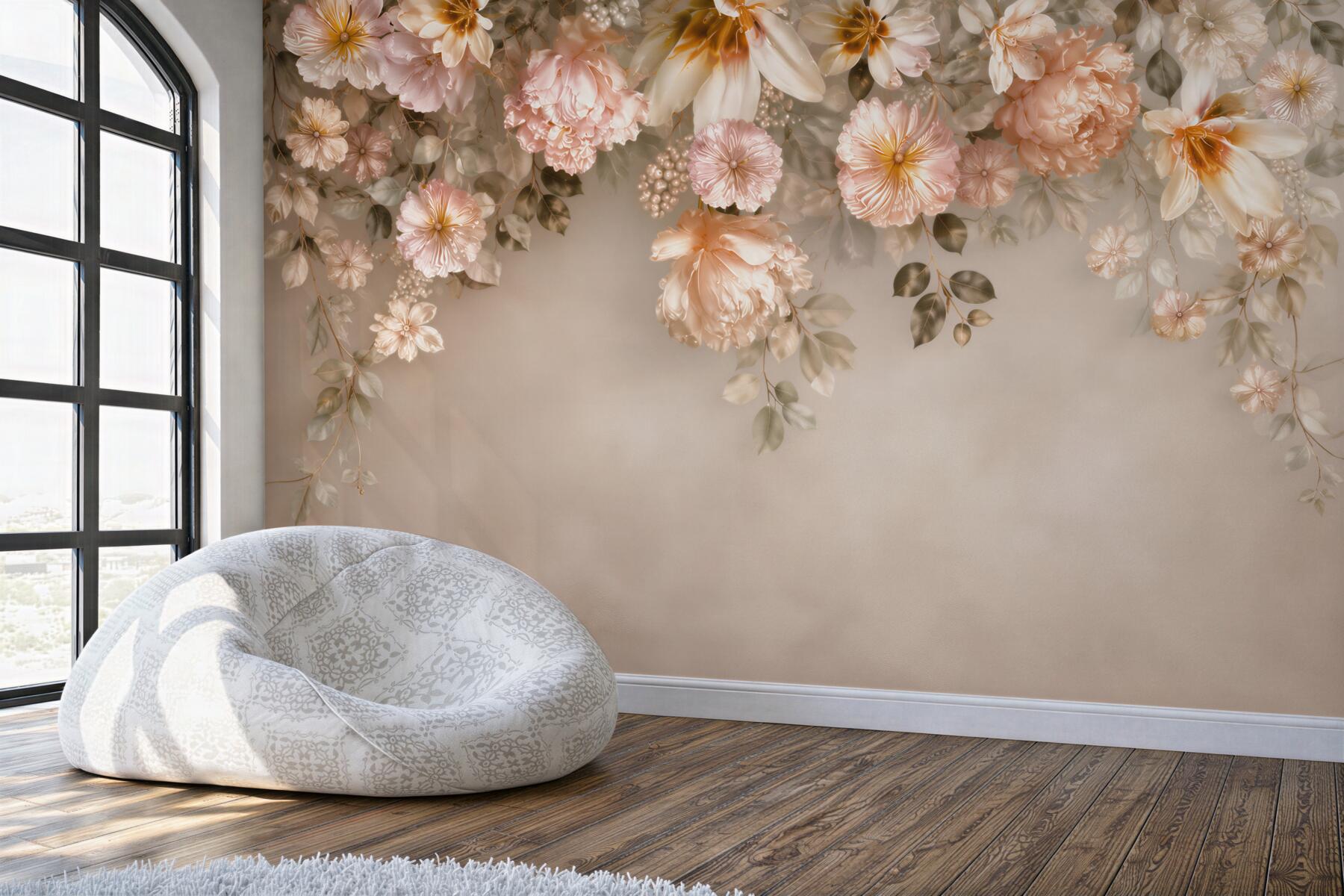 Fototapeta kwiaty peonie i magnolie pudrowy róż na beżowym tle?v23