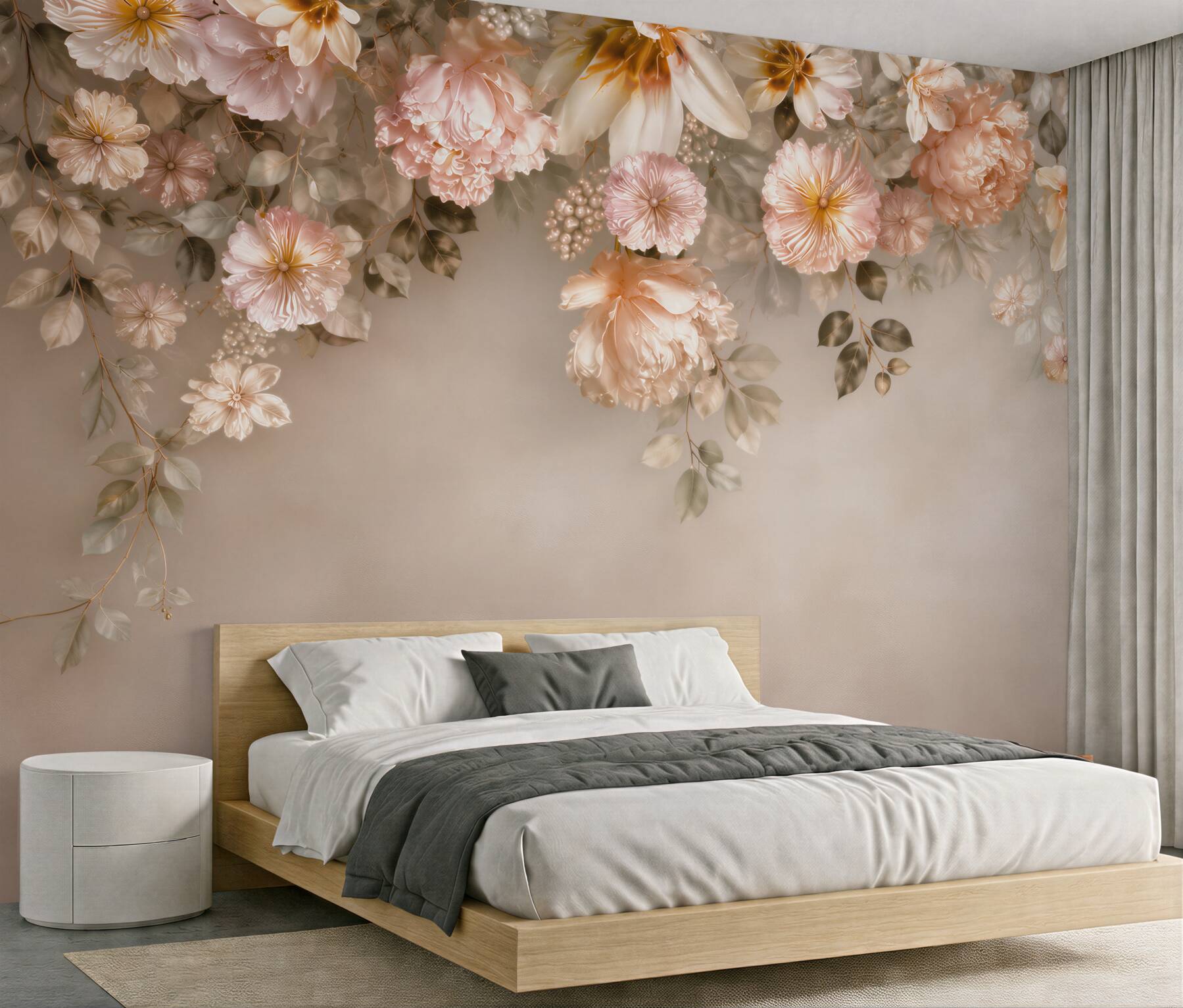 Fototapeta kwiaty peonie i magnolie pudrowy róż na beżowym tle?v23