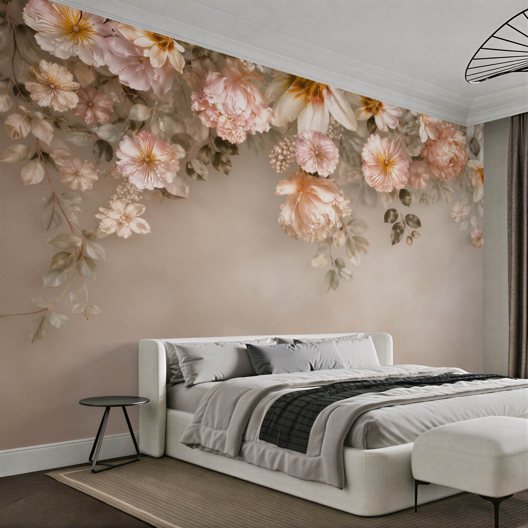 Fototapeta kwiaty peonie i magnolie pudrowy róż na beżowym tle