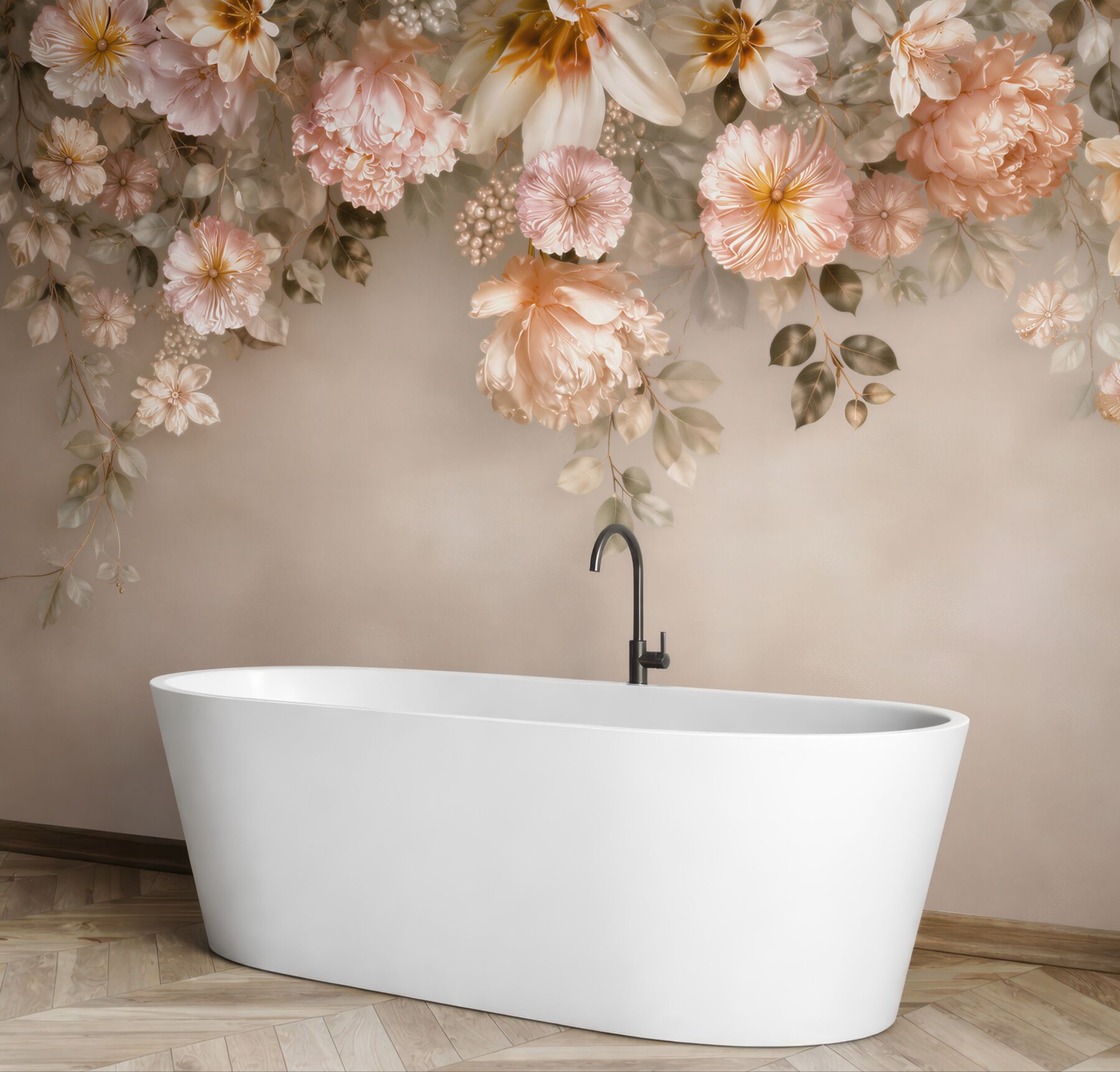 Fototapeta kwiaty peonie i magnolie pudrowy róż na beżowym tle?v23
