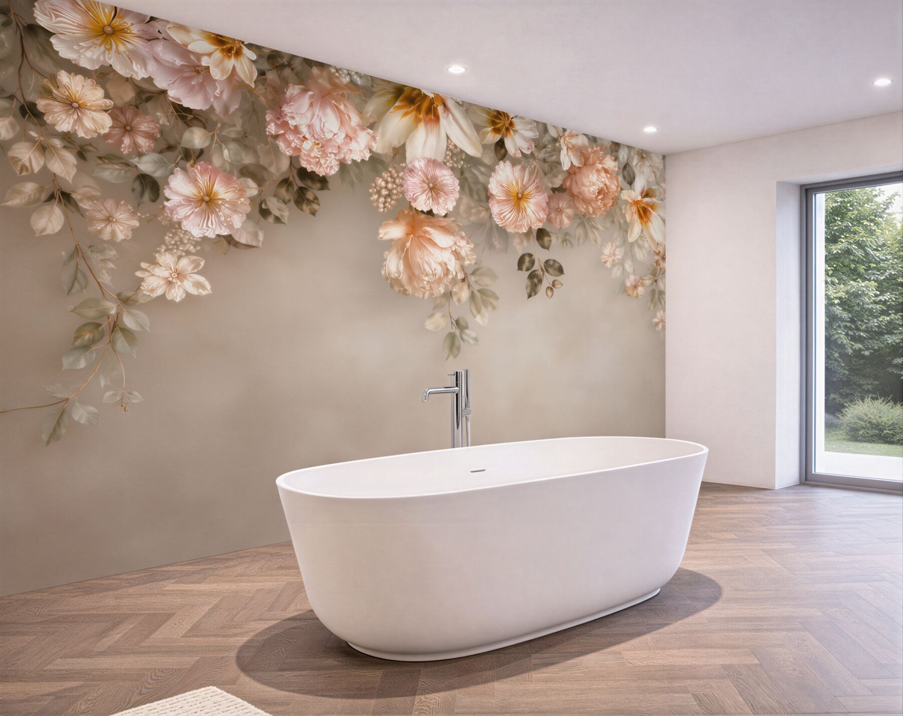 Fototapeta kwiaty peonie i magnolie pudrowy róż na beżowym tle?v23