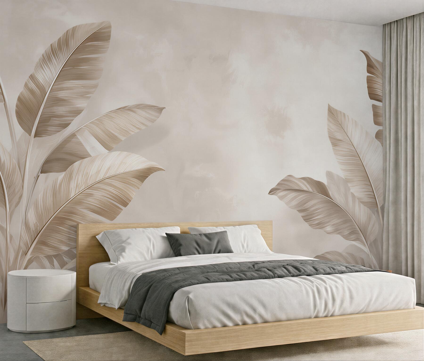 Fototapeta beżowe liście bananowca subtelna tropikalna do salonu?v23
