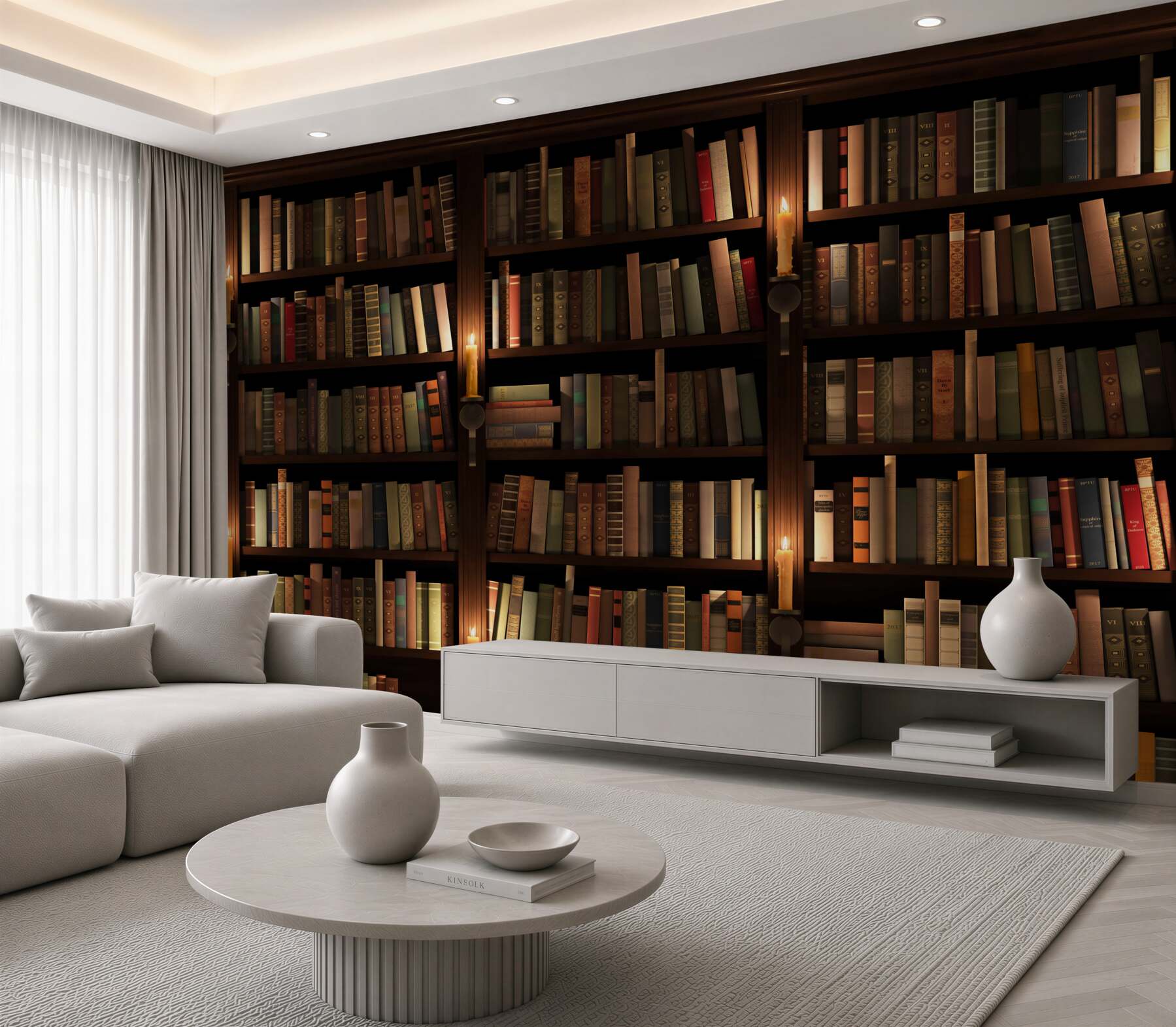 Fototapeta biblioteka z książkami i świecami?v23