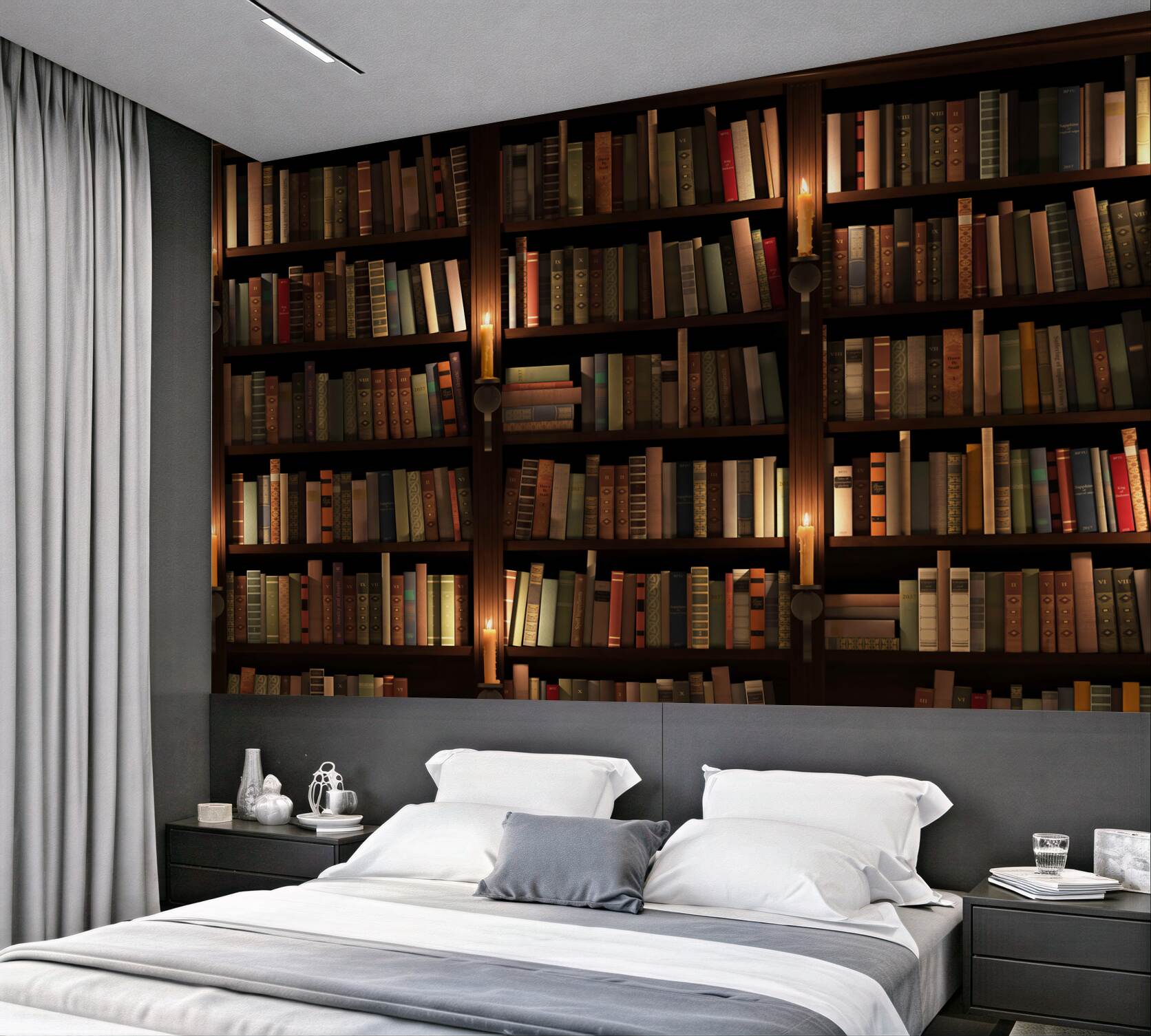 Fototapeta biblioteka z książkami i świecami?v23