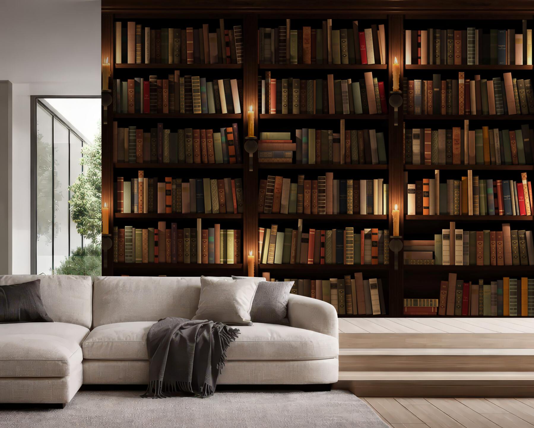 Fototapeta biblioteka z książkami i świecami?v23