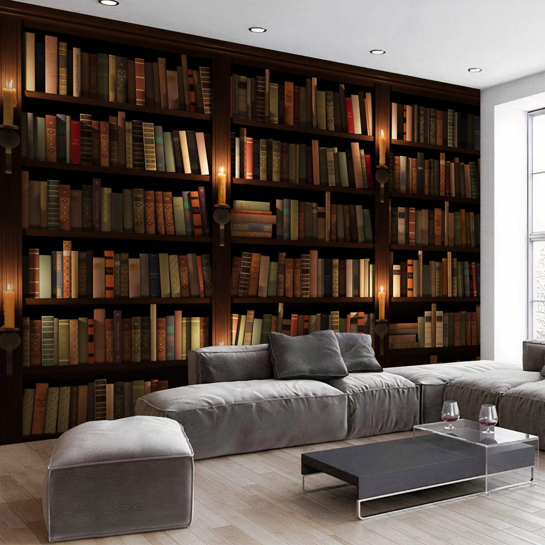 Fototapeta biblioteka z książkami i świecami?v23