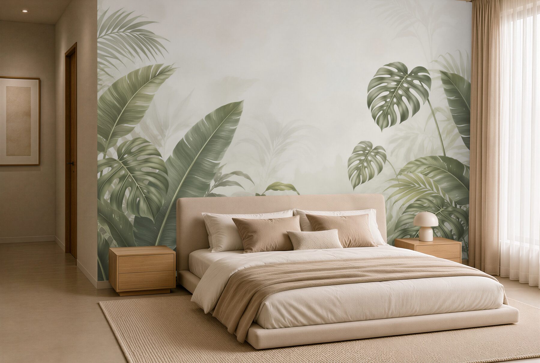 Fototapeta monstera i liście tropikalne beżowo zielone do salonu?v23