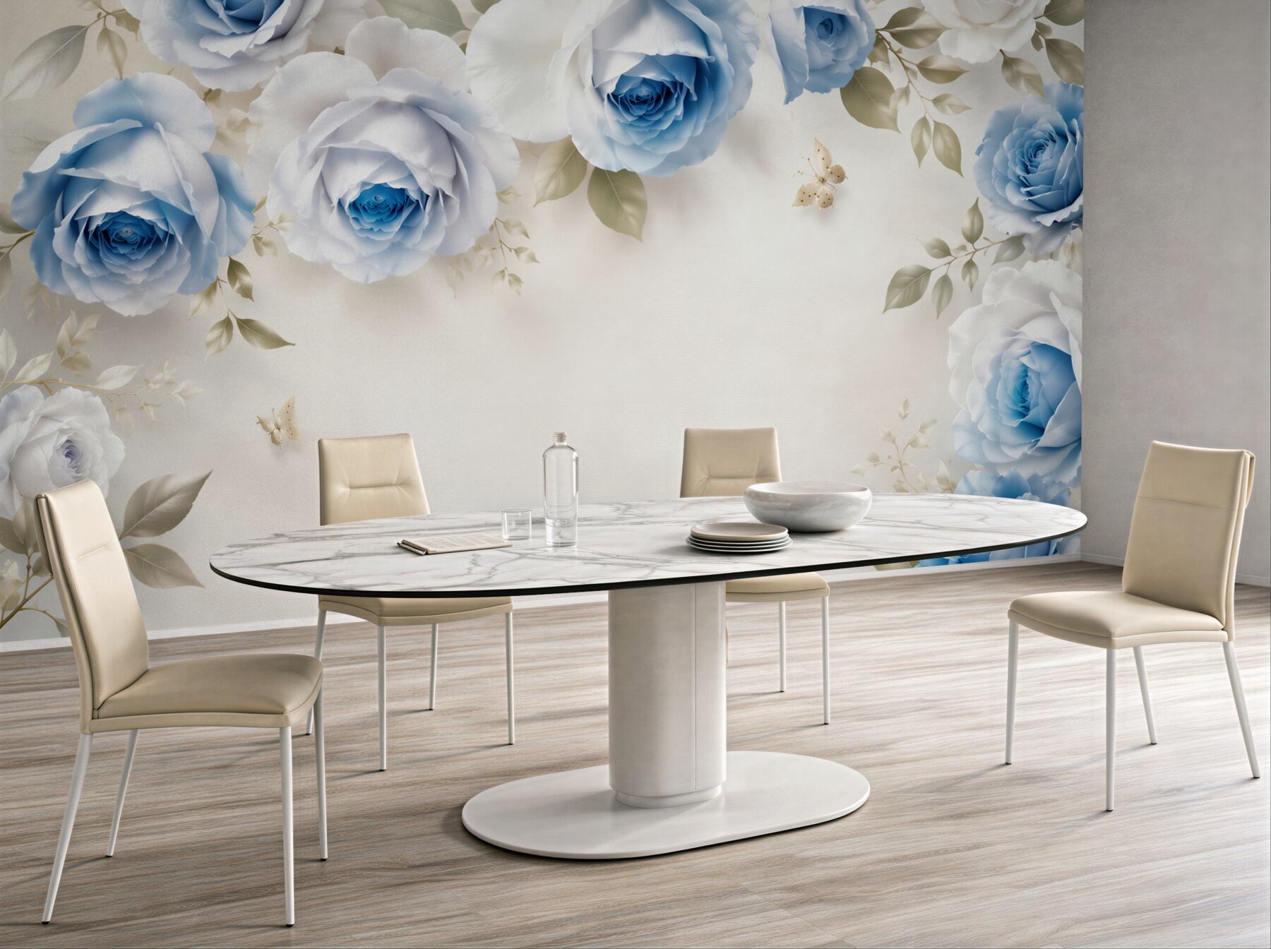Fototapeta niebieskie róże i motyle?v23