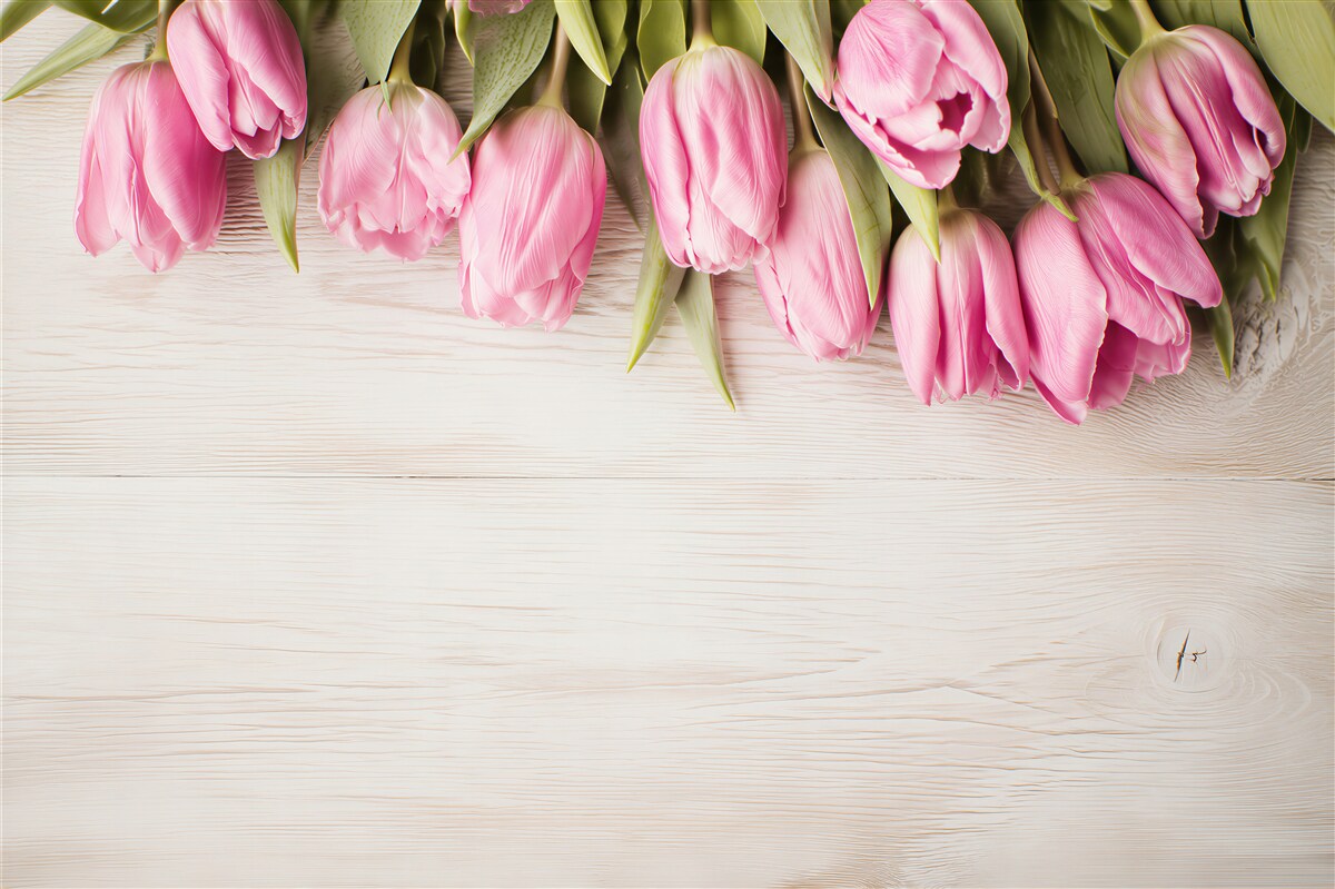Fototapeta różowe tulipany na podłoże drewniane