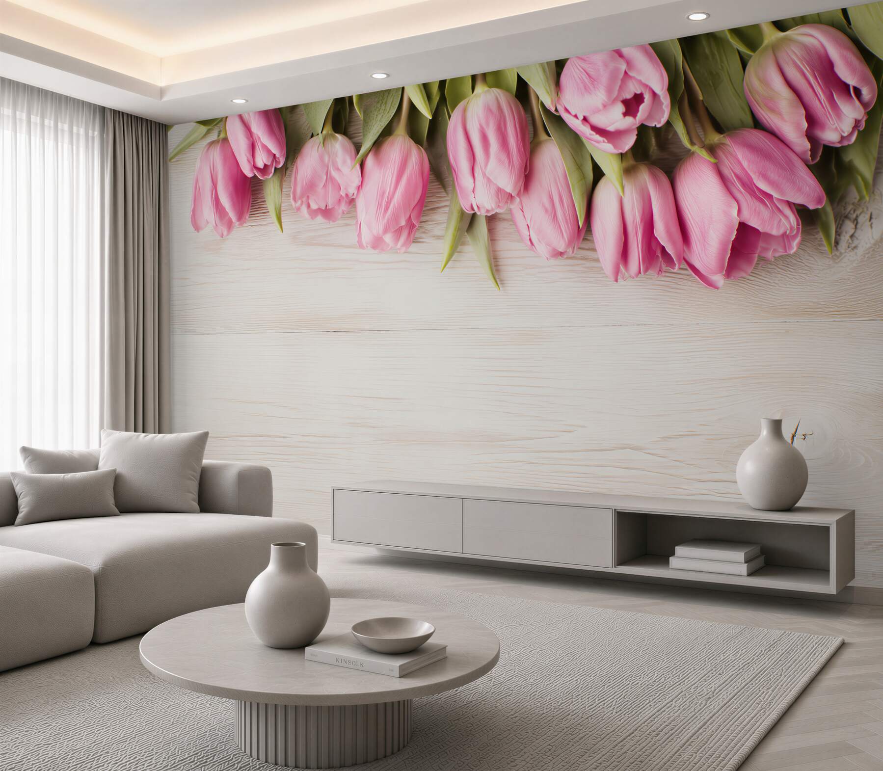 Fototapeta różowe tulipany na podłoże drewniane?v23