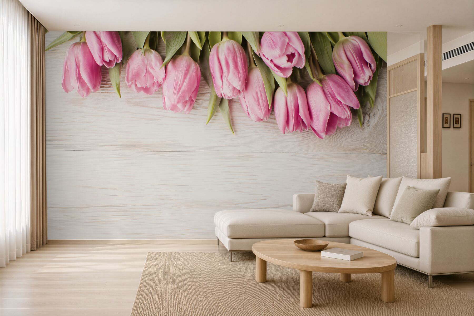 Fototapeta różowe tulipany na podłoże drewniane?v23