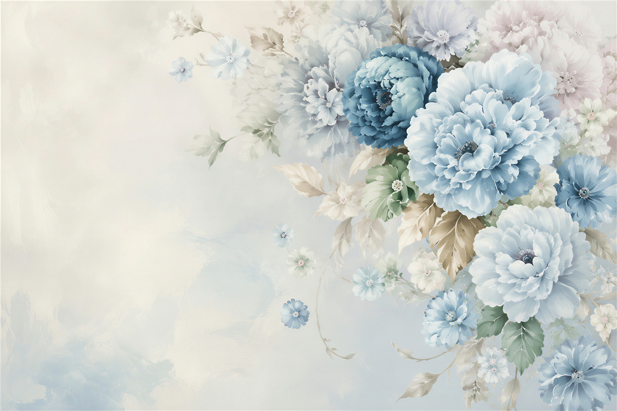 Fototapeta w kompozycji kwiaty liliowe i niebieskie