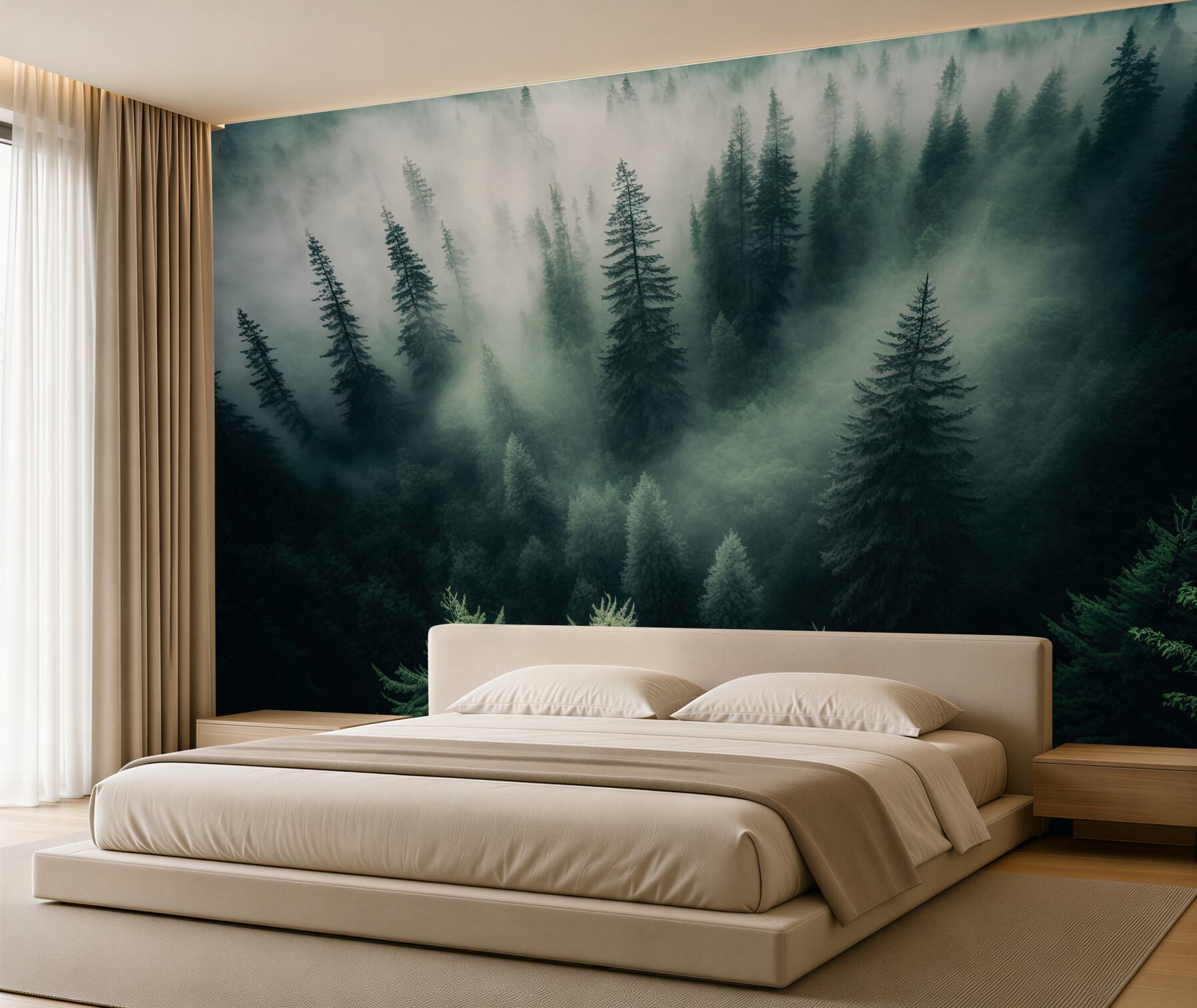 Fototapeta mgła w nocnym lesie iglastym?v23