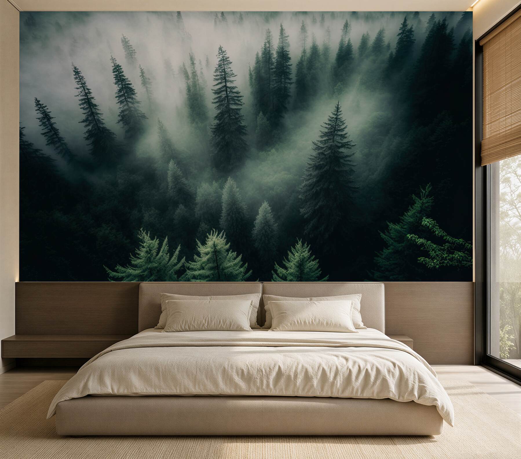 Fototapeta mgła w nocnym lesie iglastym?v23
