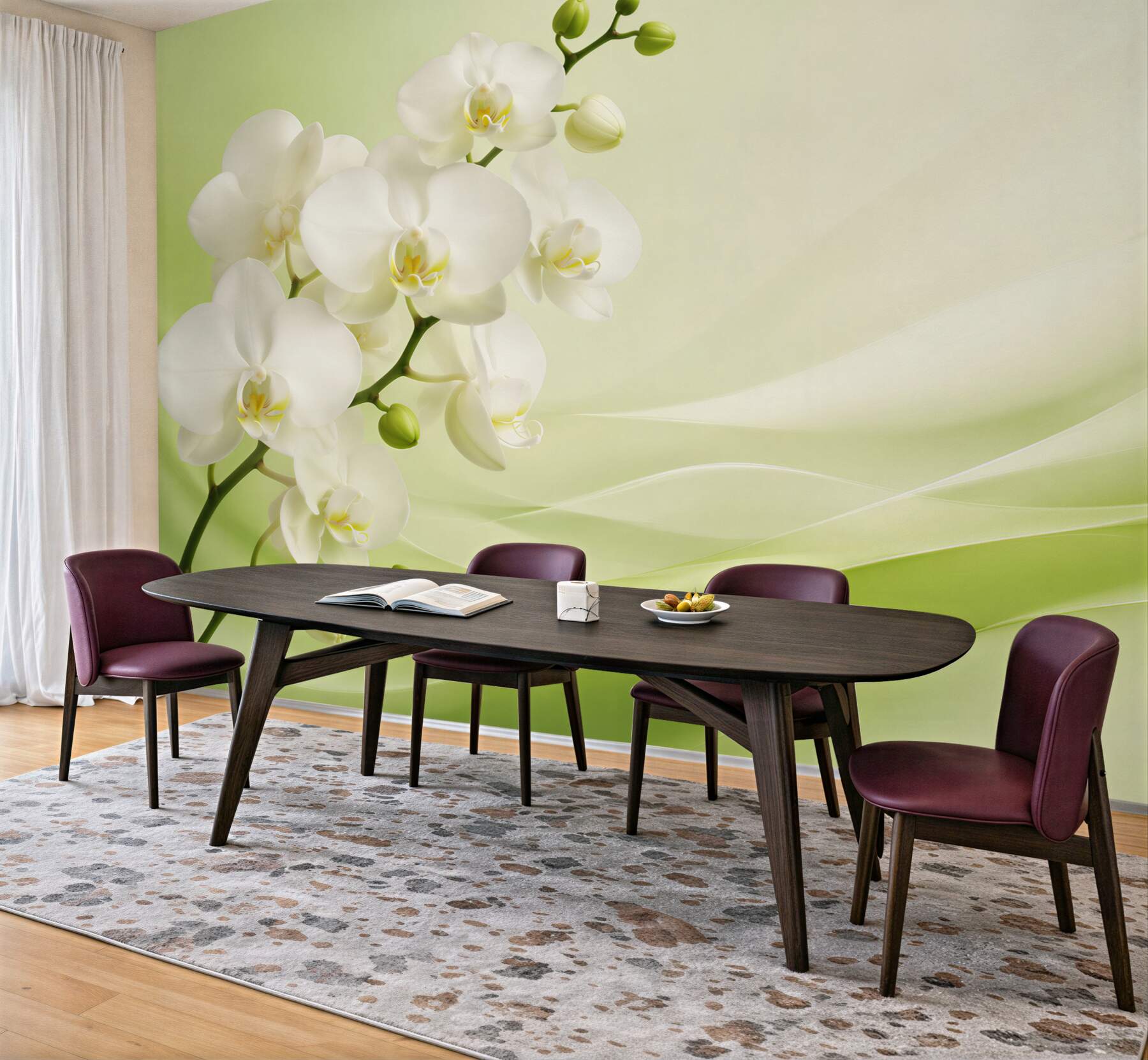 Fototapeta białe orchidee na gałęzi na zielonym tle?v23