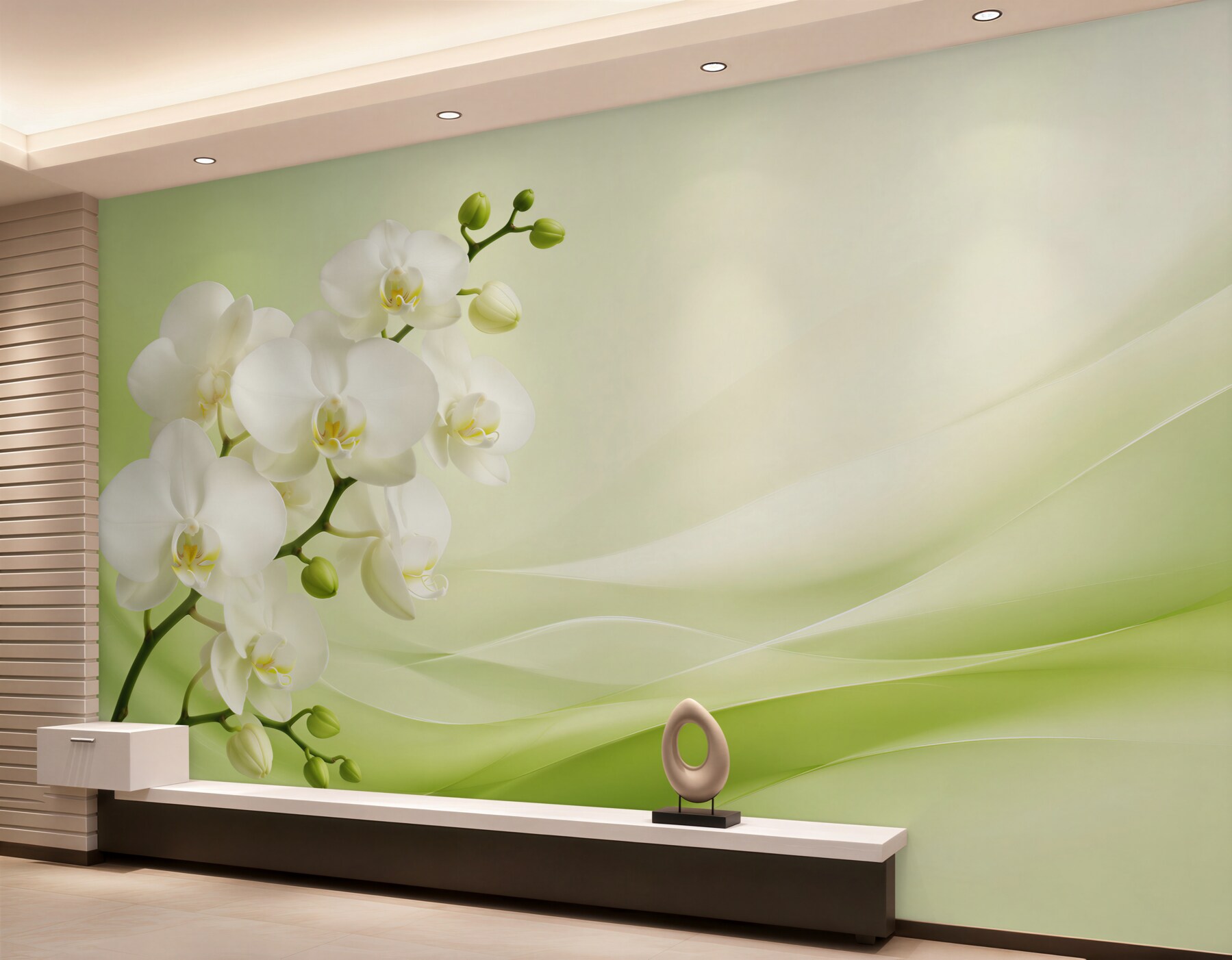 Fototapeta białe orchidee na gałęzi na zielonym tle?v23