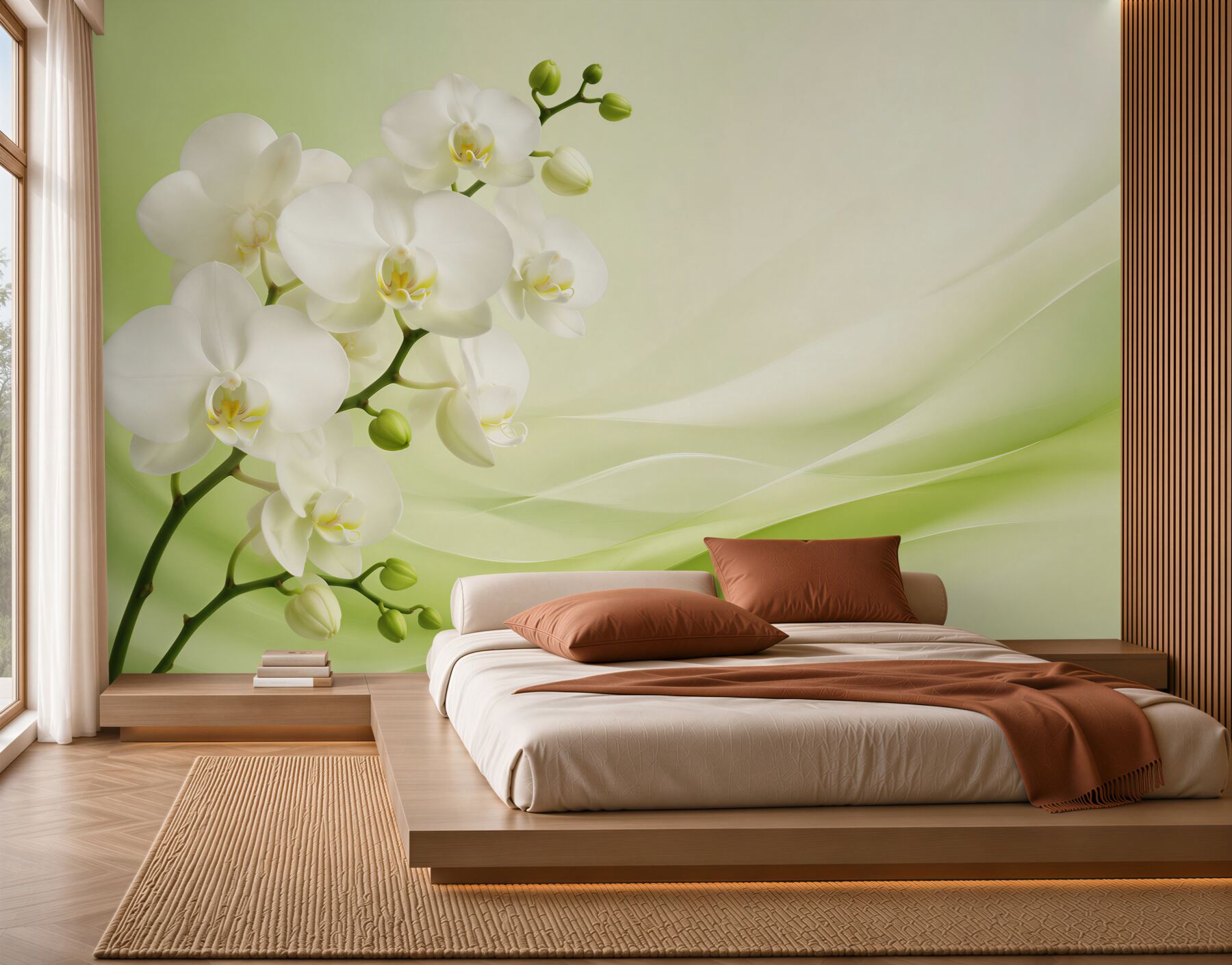 Fototapeta białe orchidee na gałęzi na zielonym tle?v23