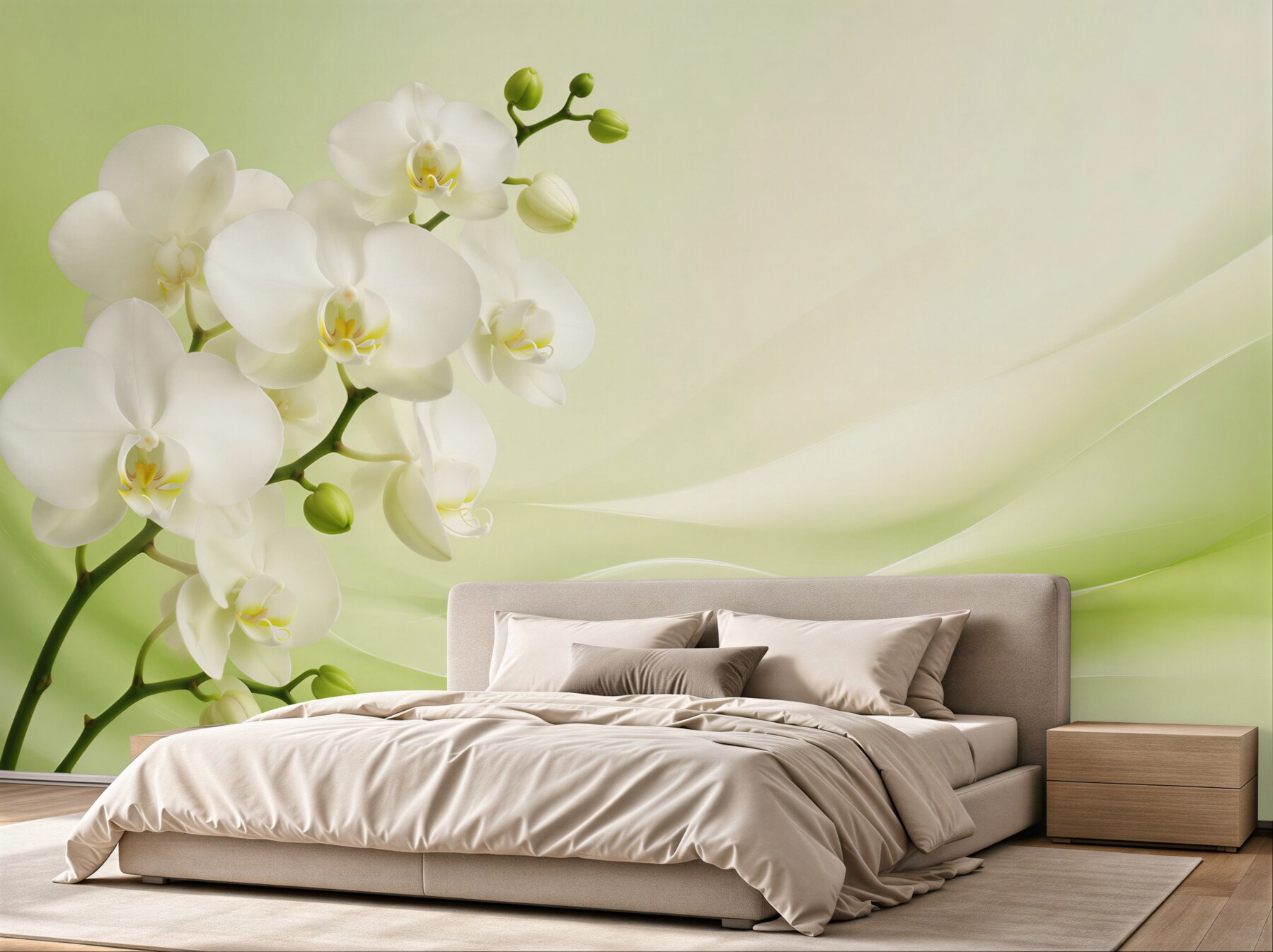 Fototapeta białe orchidee na gałęzi na zielonym tle?v23