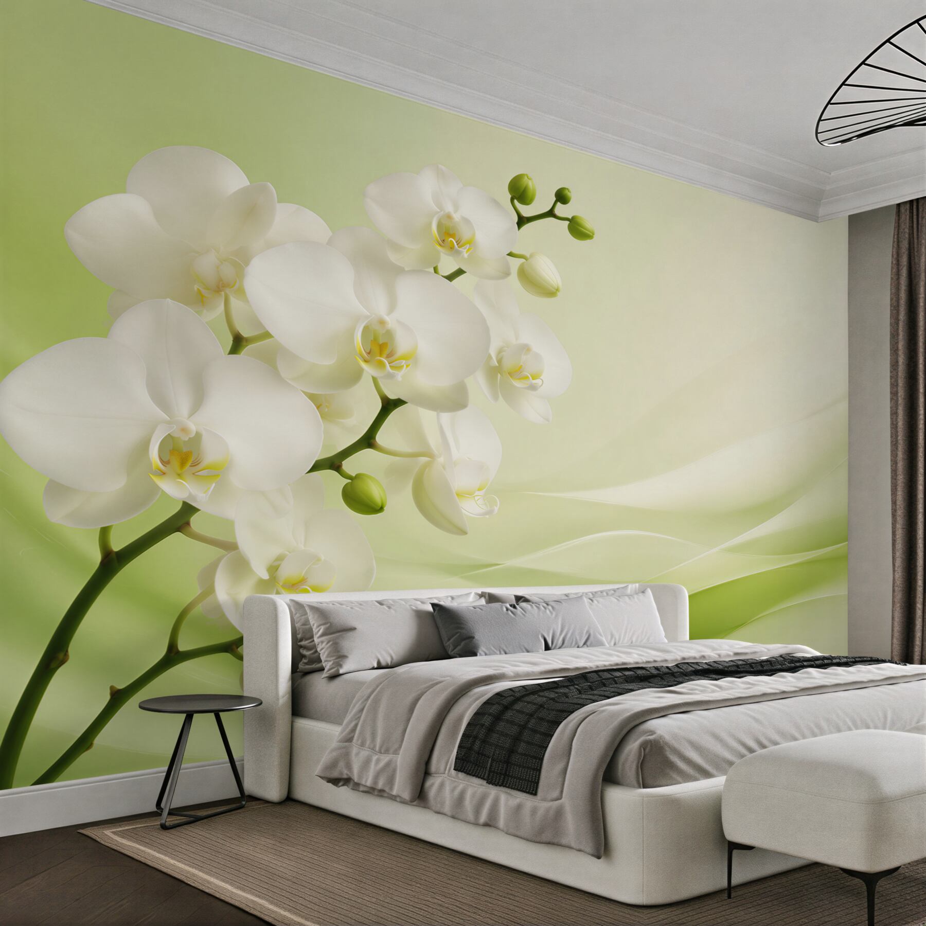 Fototapeta białe orchidee na gałęzi na zielonym tle?v23