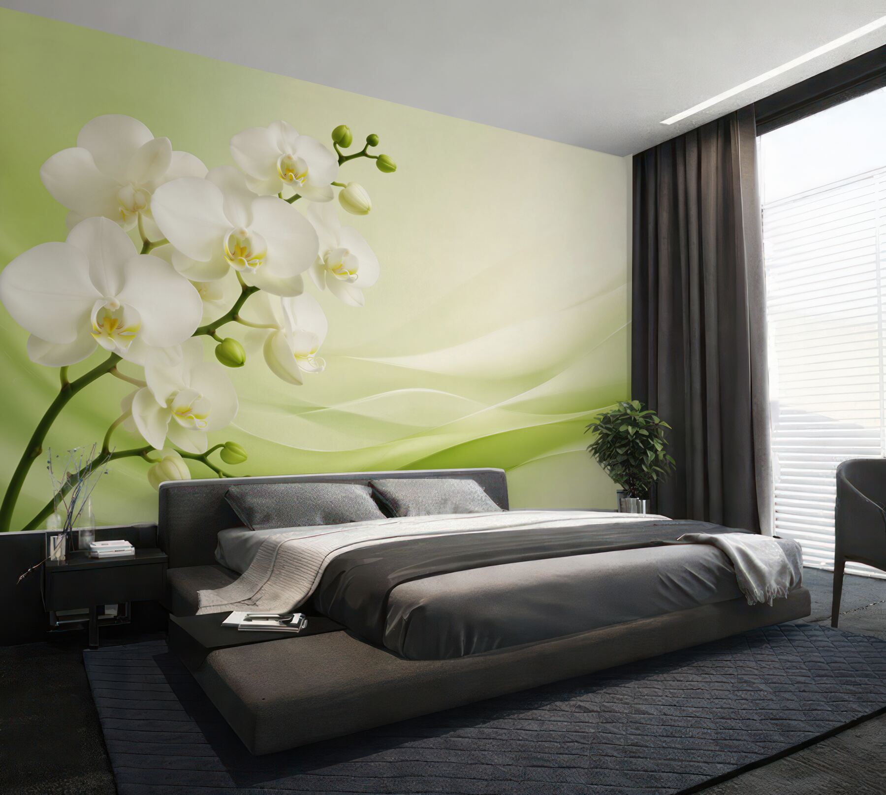 Fototapeta białe orchidee na gałęzi na zielonym tle?v23