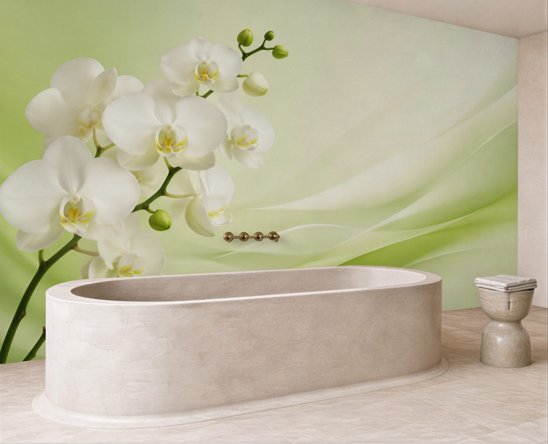 Fototapeta białe orchidee na gałęzi na zielonym tle?v23