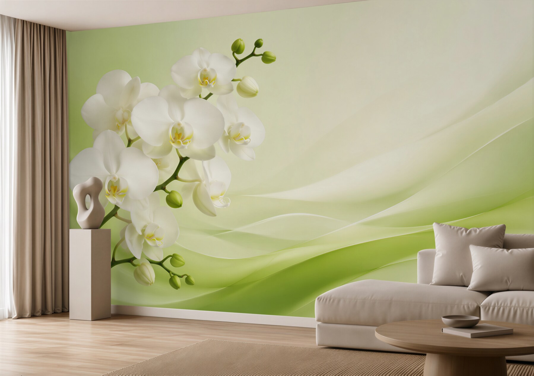 Fototapeta białe orchidee na gałęzi na zielonym tle?v23