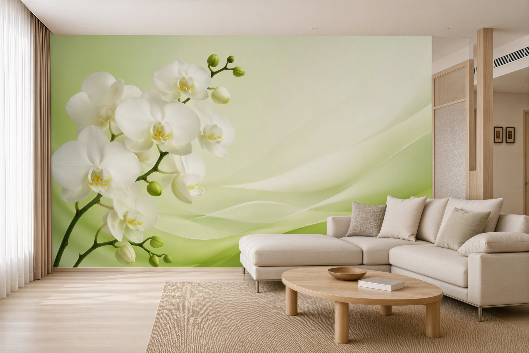 Fototapeta białe orchidee na gałęzi na zielonym tle?v23