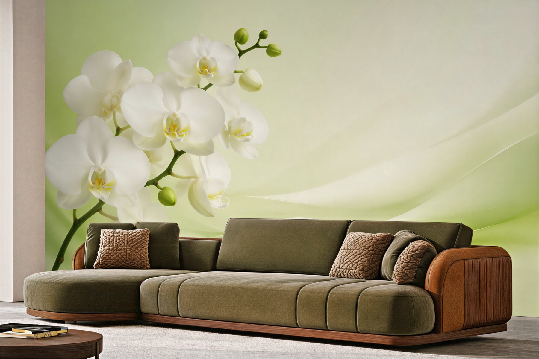 Fototapeta białe orchidee na gałęzi na zielonym tle?v23