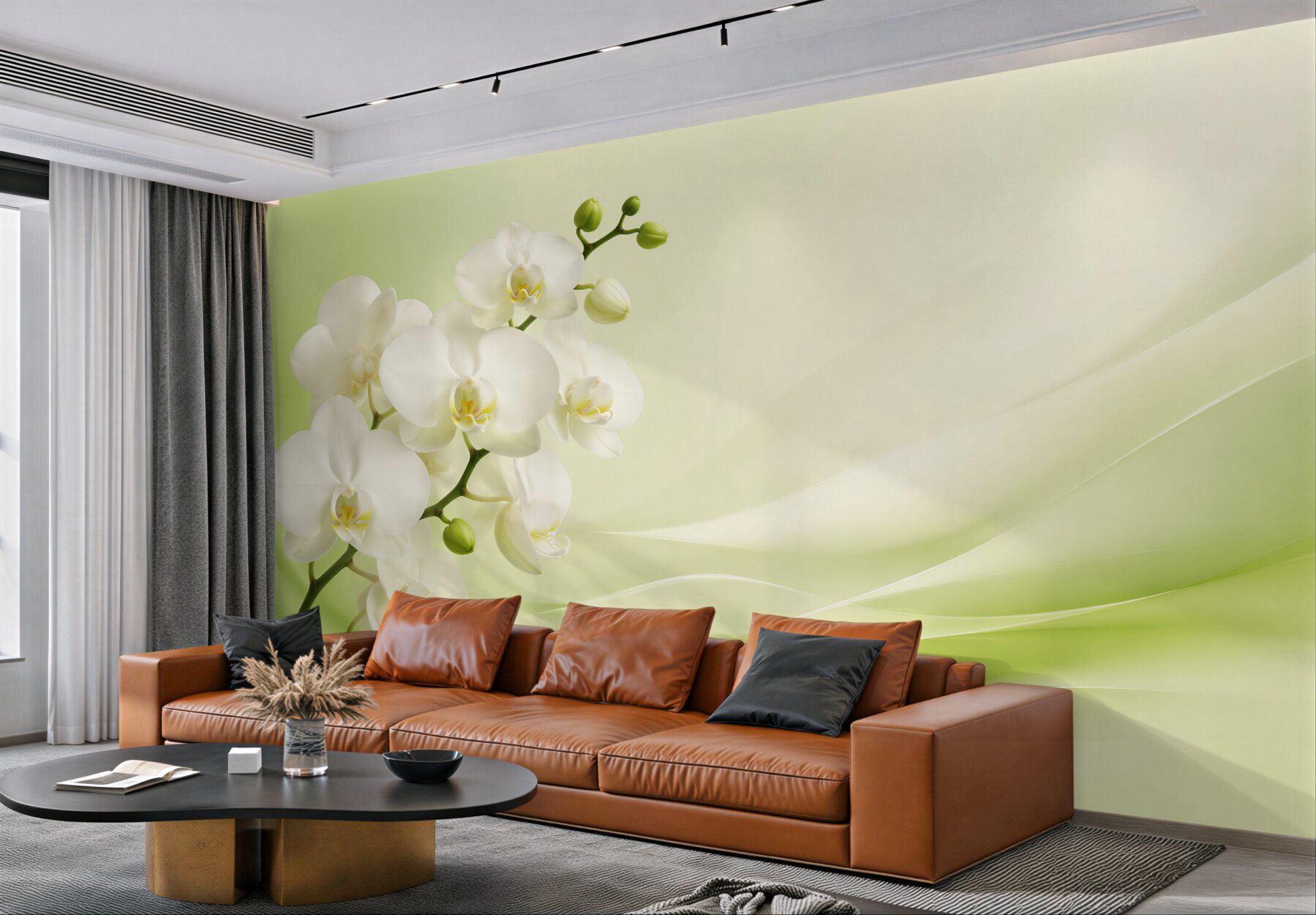 Fototapeta białe orchidee na gałęzi na zielonym tle?v23