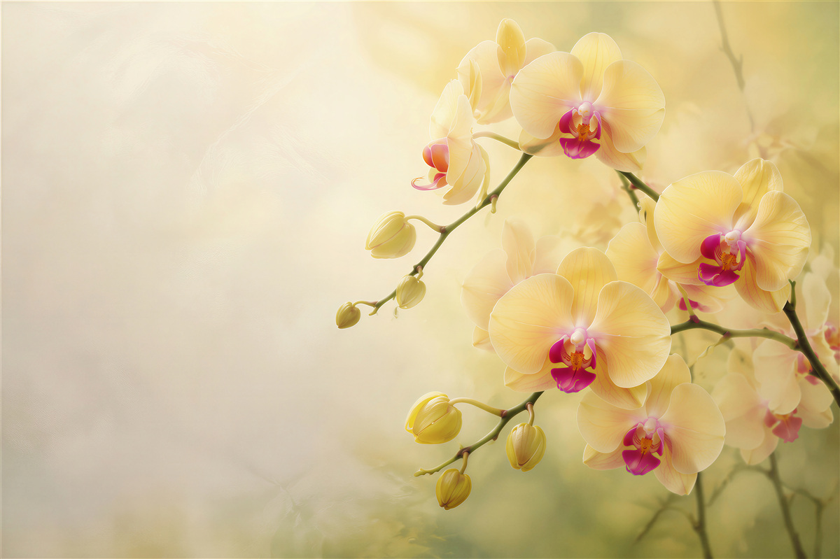 Fototapeta żółte orchidee w letnim ogrodzie