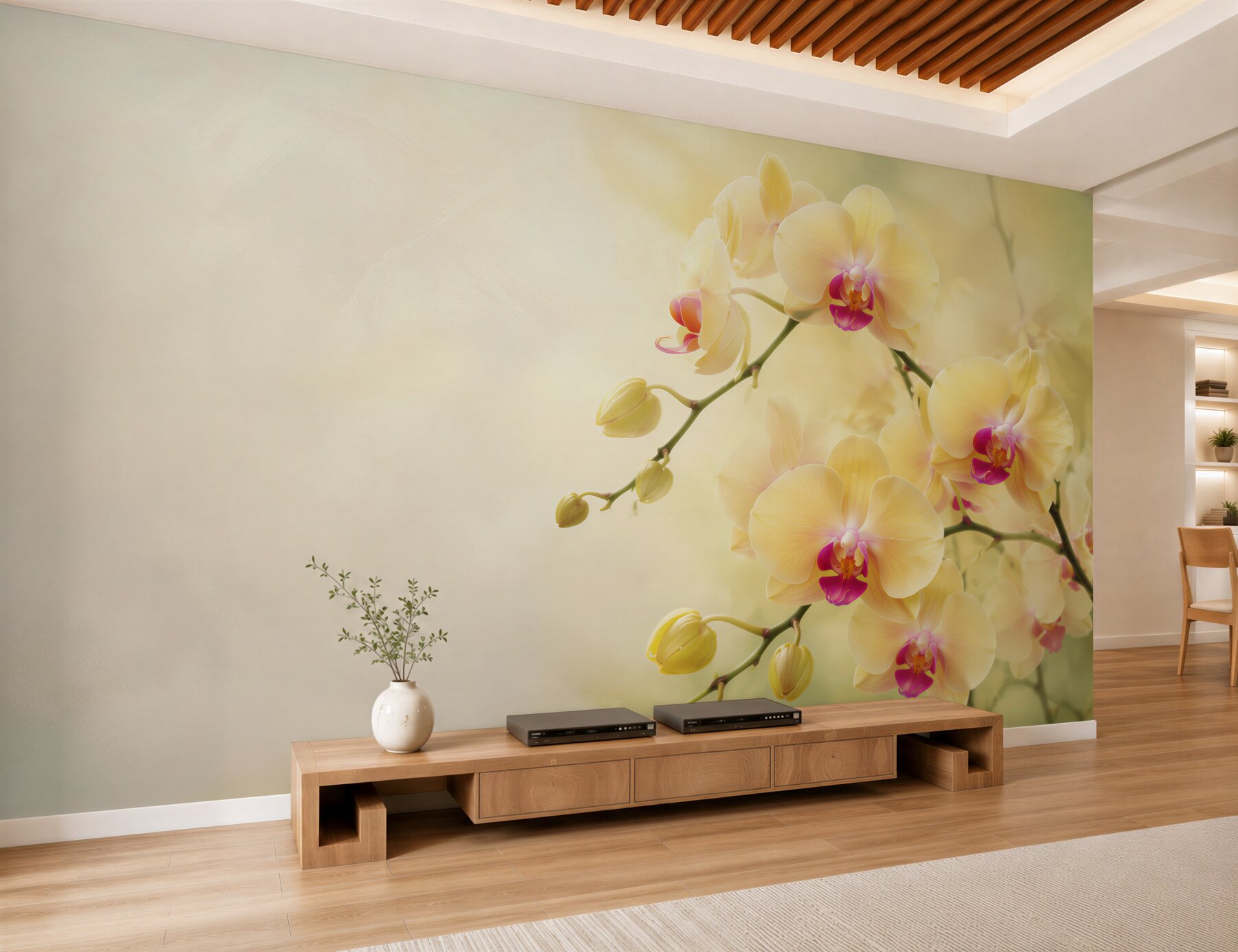 Fototapeta żółte orchidee w letnim ogrodzie