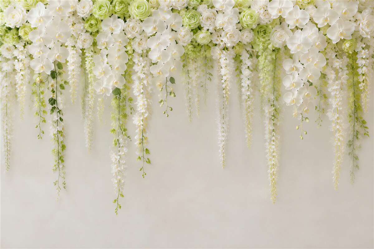 Fototapeta ściana usiana białymi kwiatami orchidei