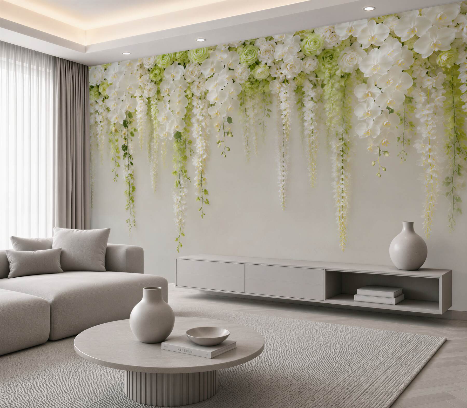 Fototapeta ściana usiana białymi kwiatami orchidei?v23