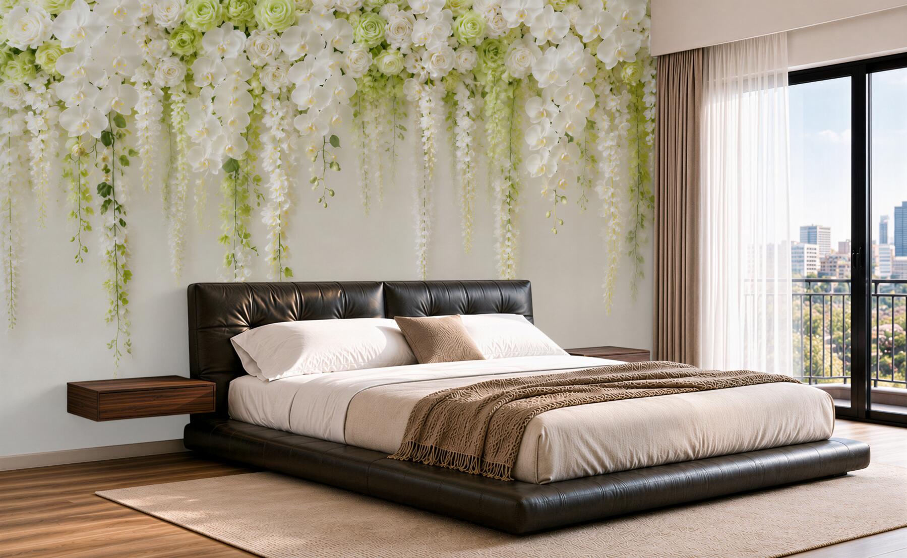 Fototapeta ściana usiana białymi kwiatami orchidei?v23