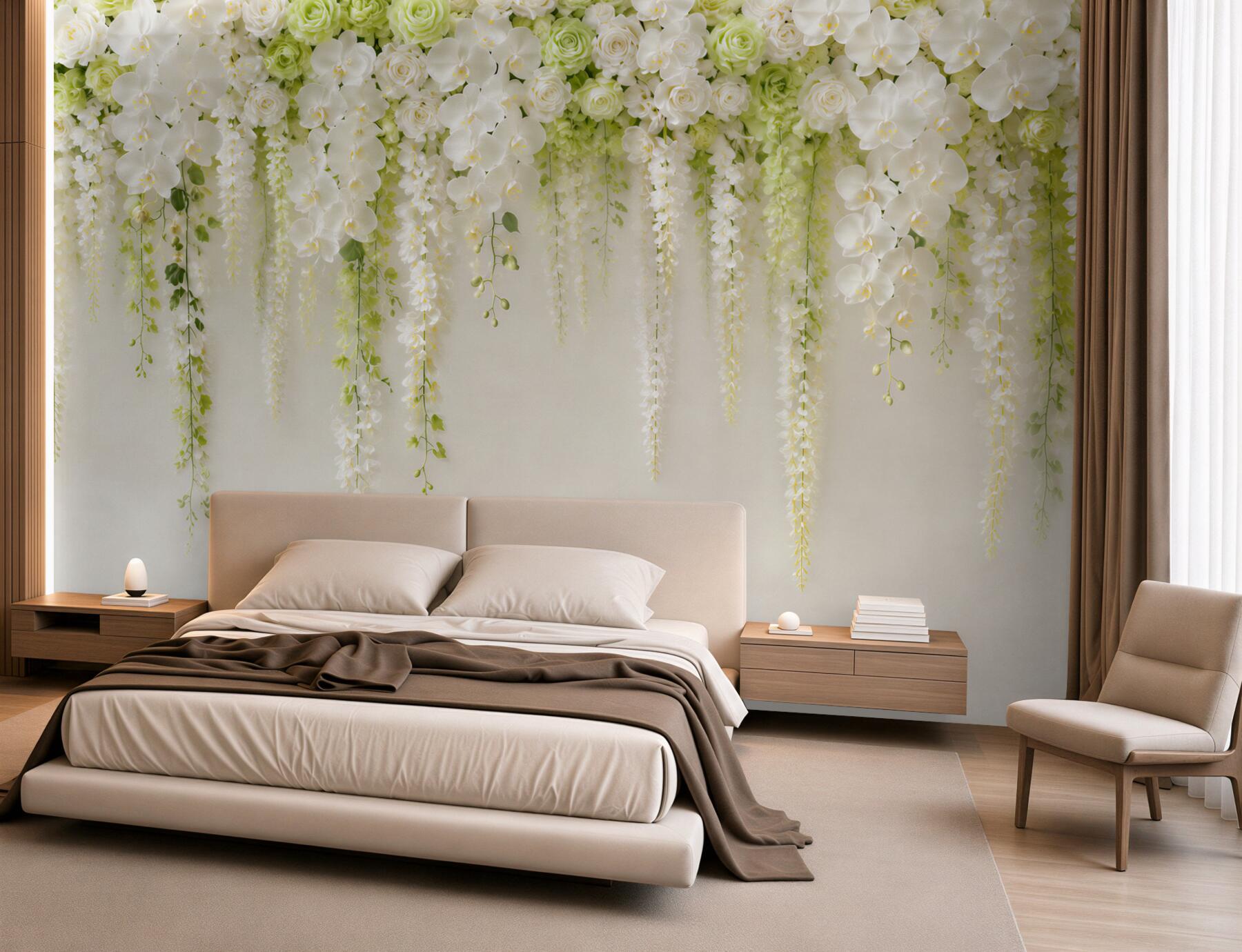 Fototapeta ściana usiana białymi kwiatami orchidei?v23