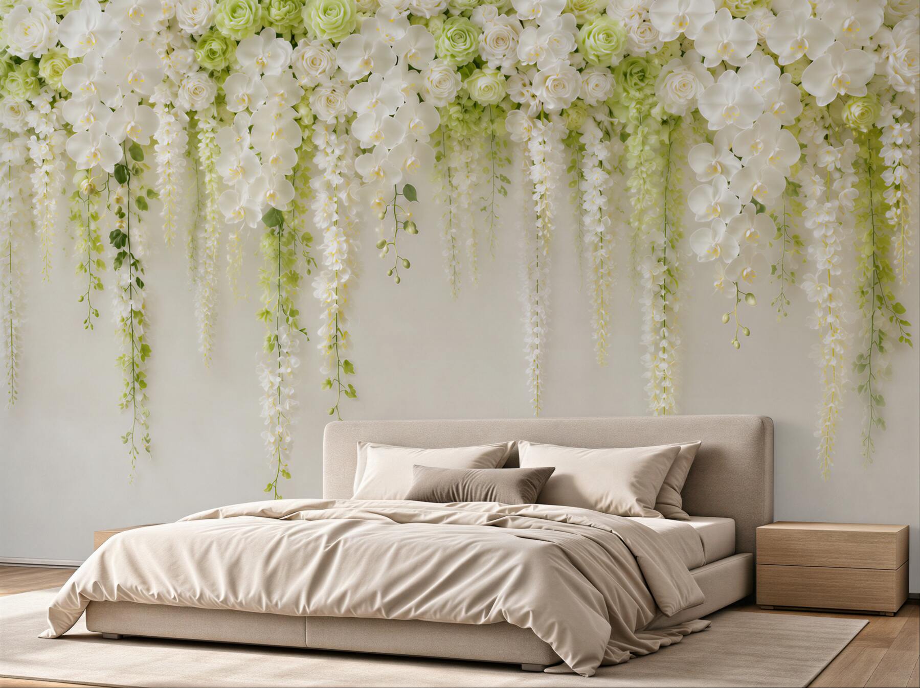 Fototapeta ściana usiana białymi kwiatami orchidei?v23