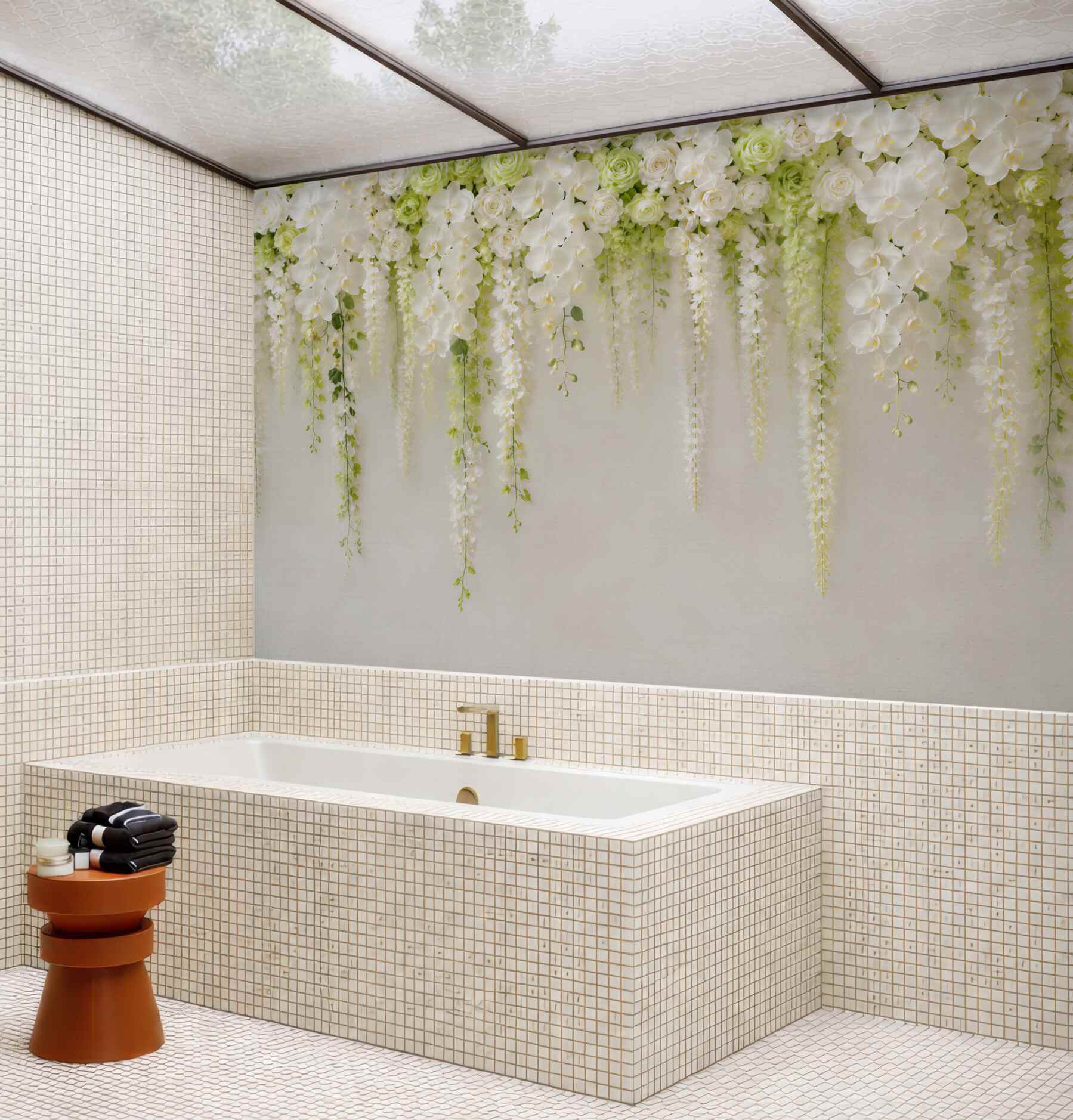 Fototapeta ściana usiana białymi kwiatami orchidei?v23