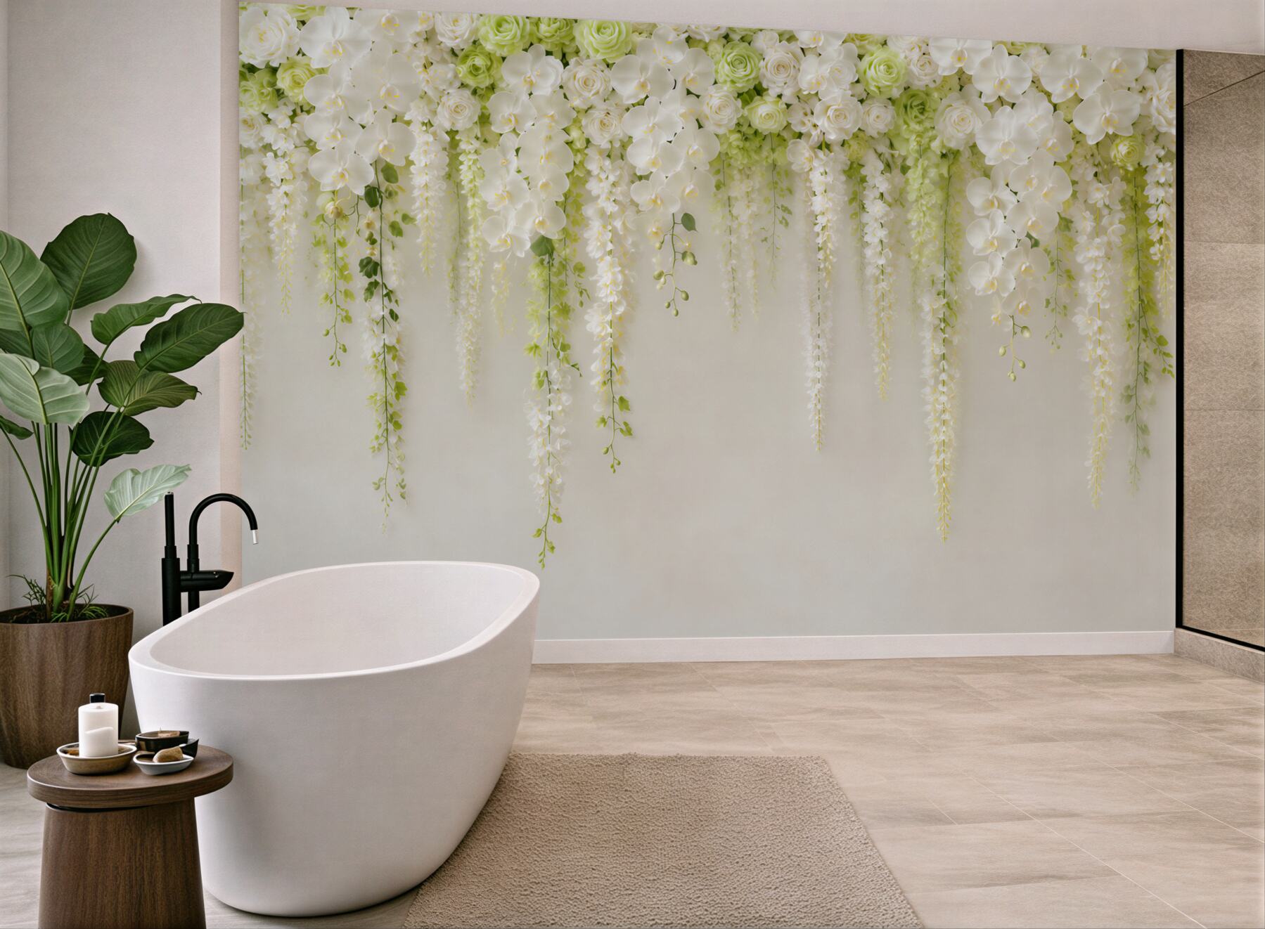 Fototapeta ściana usiana białymi kwiatami orchidei?v23