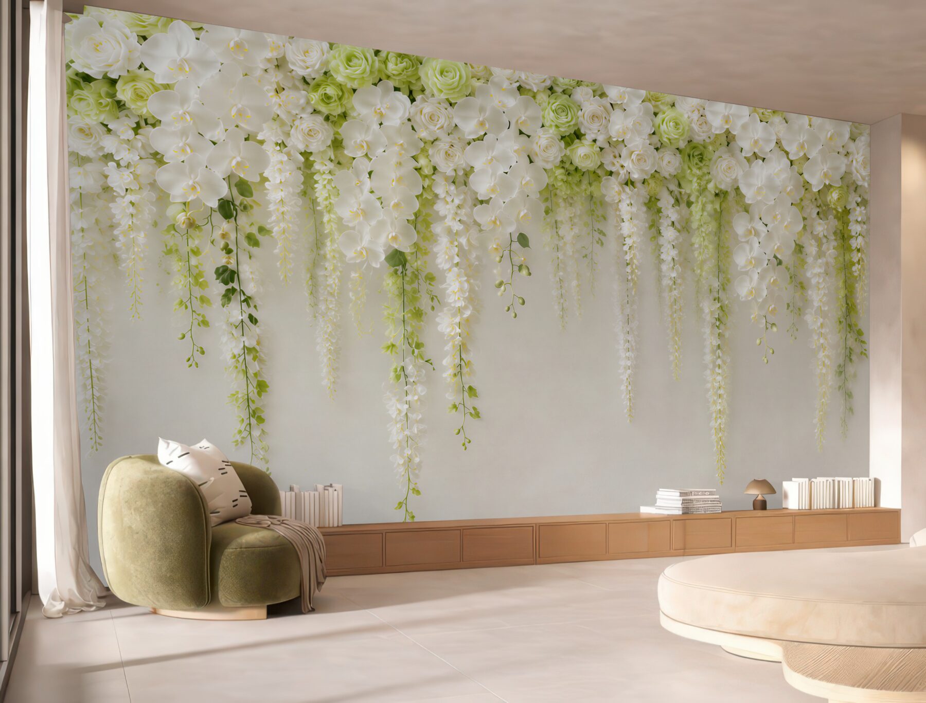 Fototapeta ściana usiana białymi kwiatami orchidei?v23